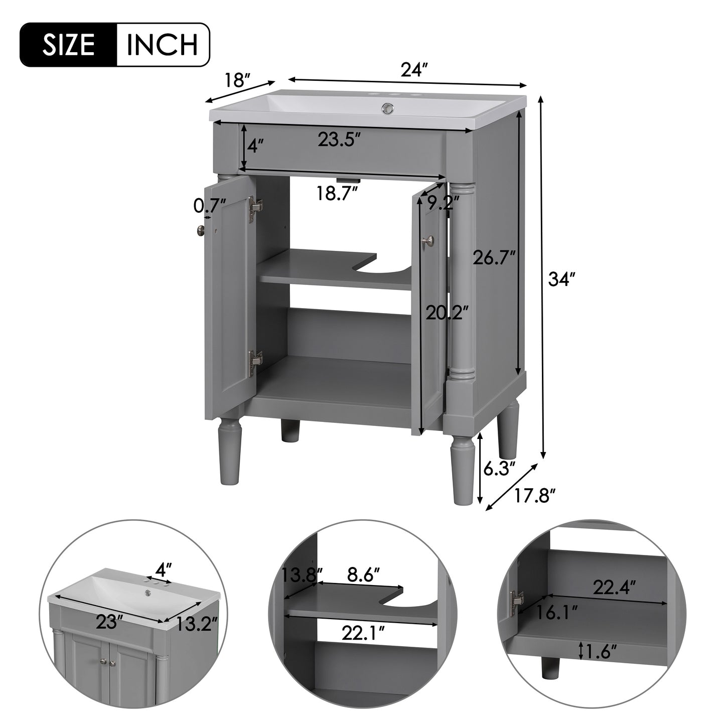 24'' Bathroom Vanity with Top Single Sink