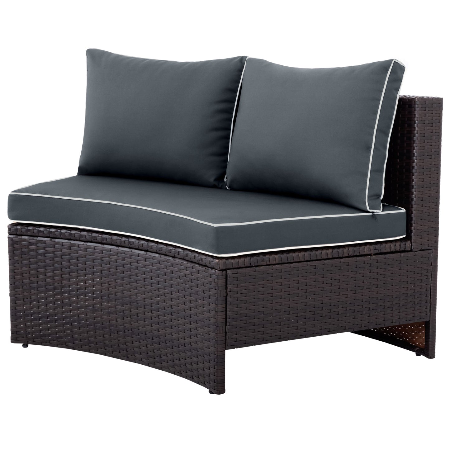 6 Pieces Outdoor Sectional Half Round Patio Rattan Sofa Set; PE Wicker Conversation Furniture Set; Brown+ Gray