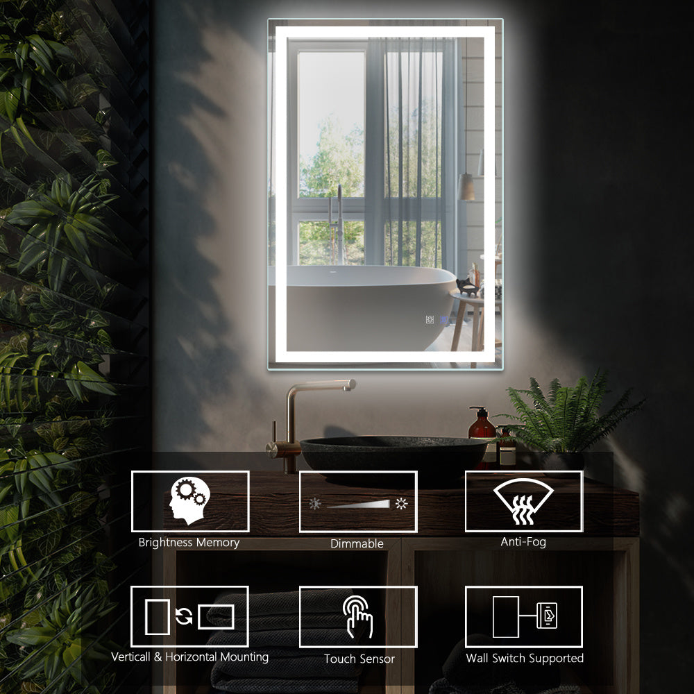 LED Bathroom Vanity Mirror with Light,24*36 inch, Anti Fog, Dimmable,Color Temper 5000K,Backlit + Front Lit,Both Vertical and Horizontal Wall Mounted Vanity Mirror(24x36)