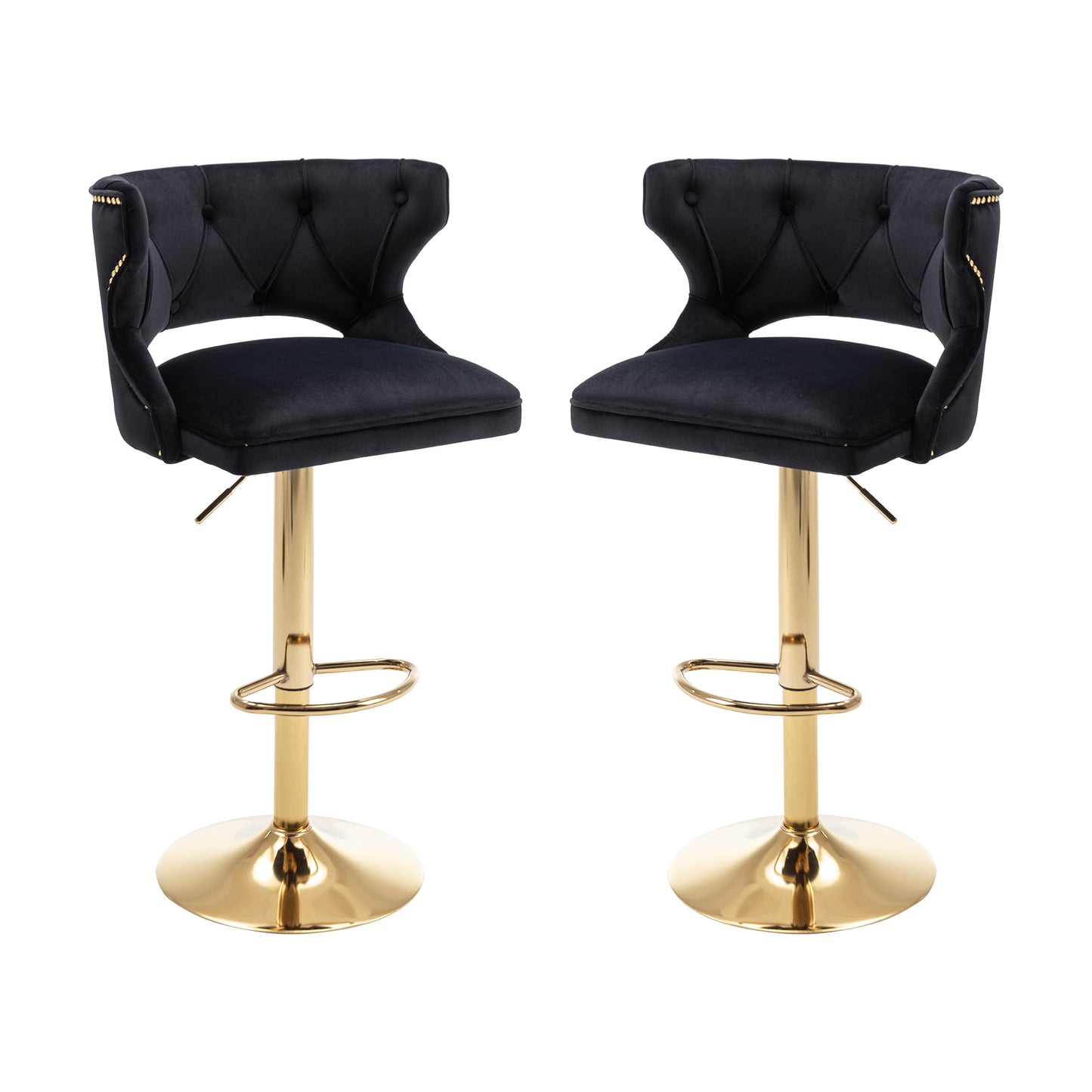 Black and Gold Velvet Bar Stools -2PCS/SET