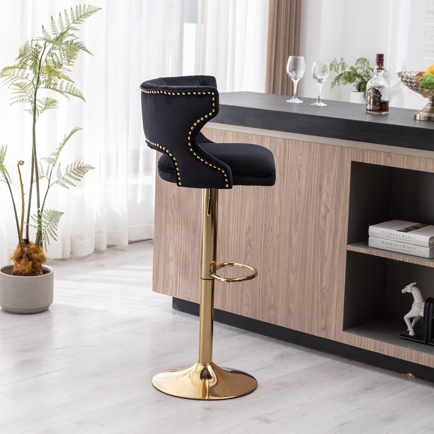 Black and Gold Velvet Bar Stools -2PCS/SET