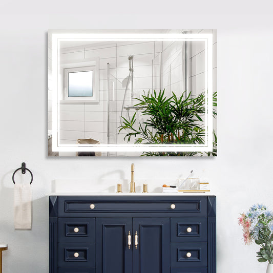 Silver LED Lighted Bathroom Mirror with 3 Colors Light;