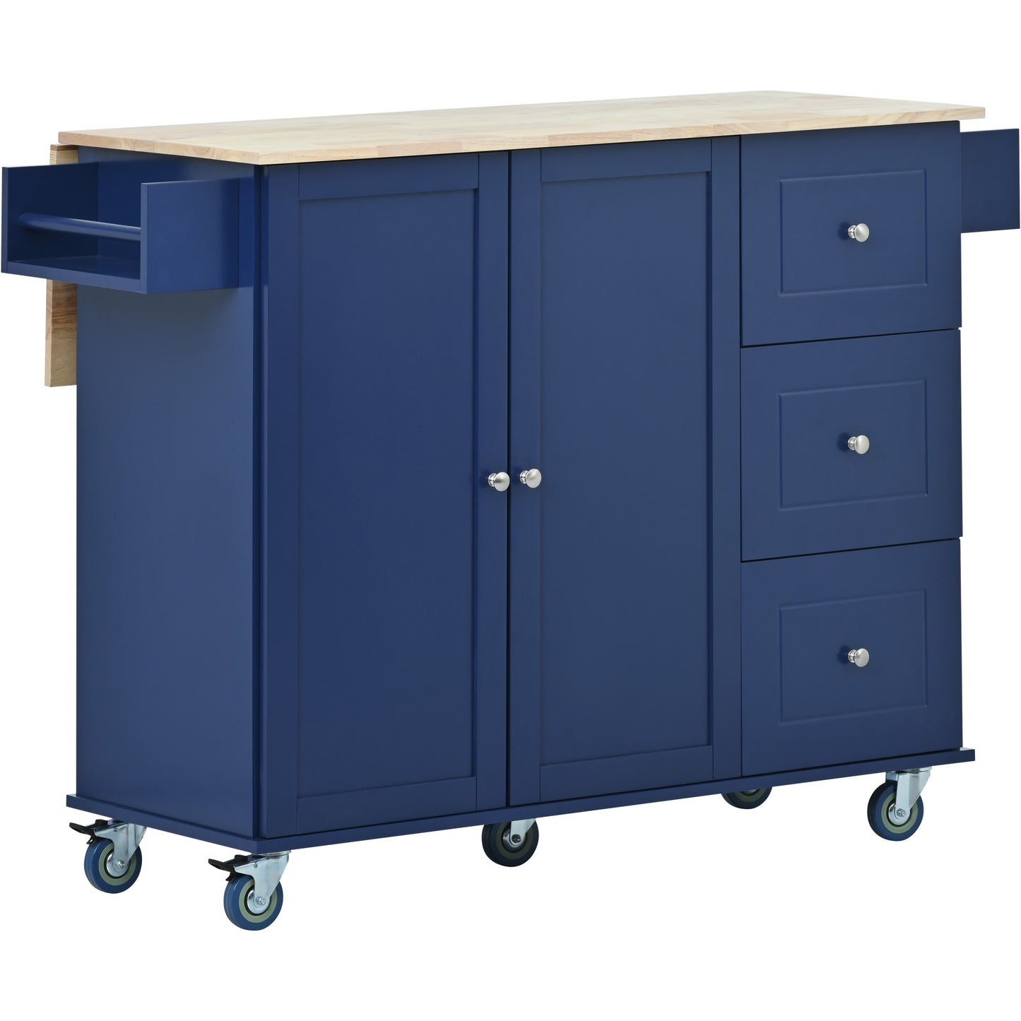 Rolling Mobile Kitchen Island with Drop Leaf - Solid Wood Top Dark blue)