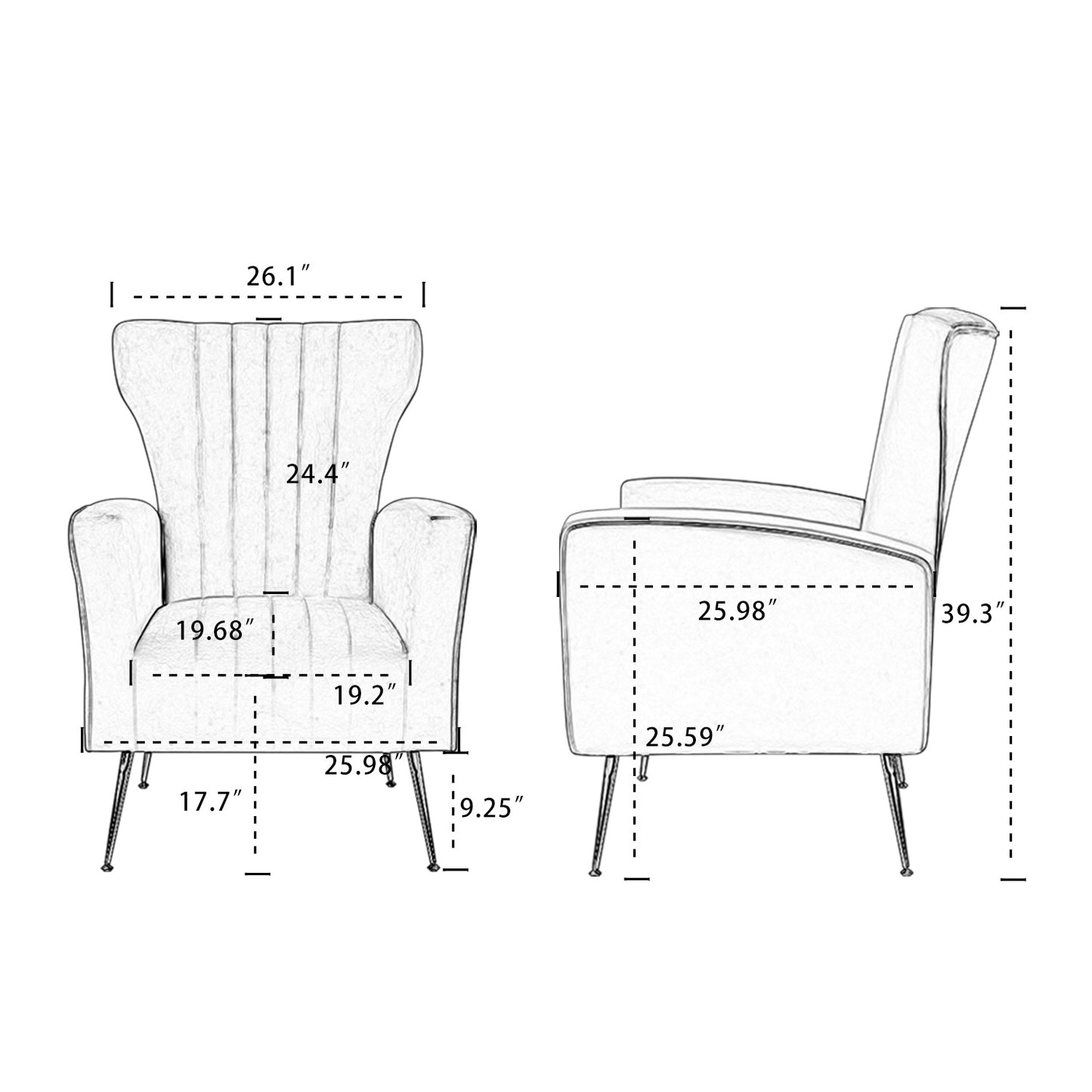 Velvet Accent Chair, Wingback Armchair with Gold Legs, Upholstered Single Sofa