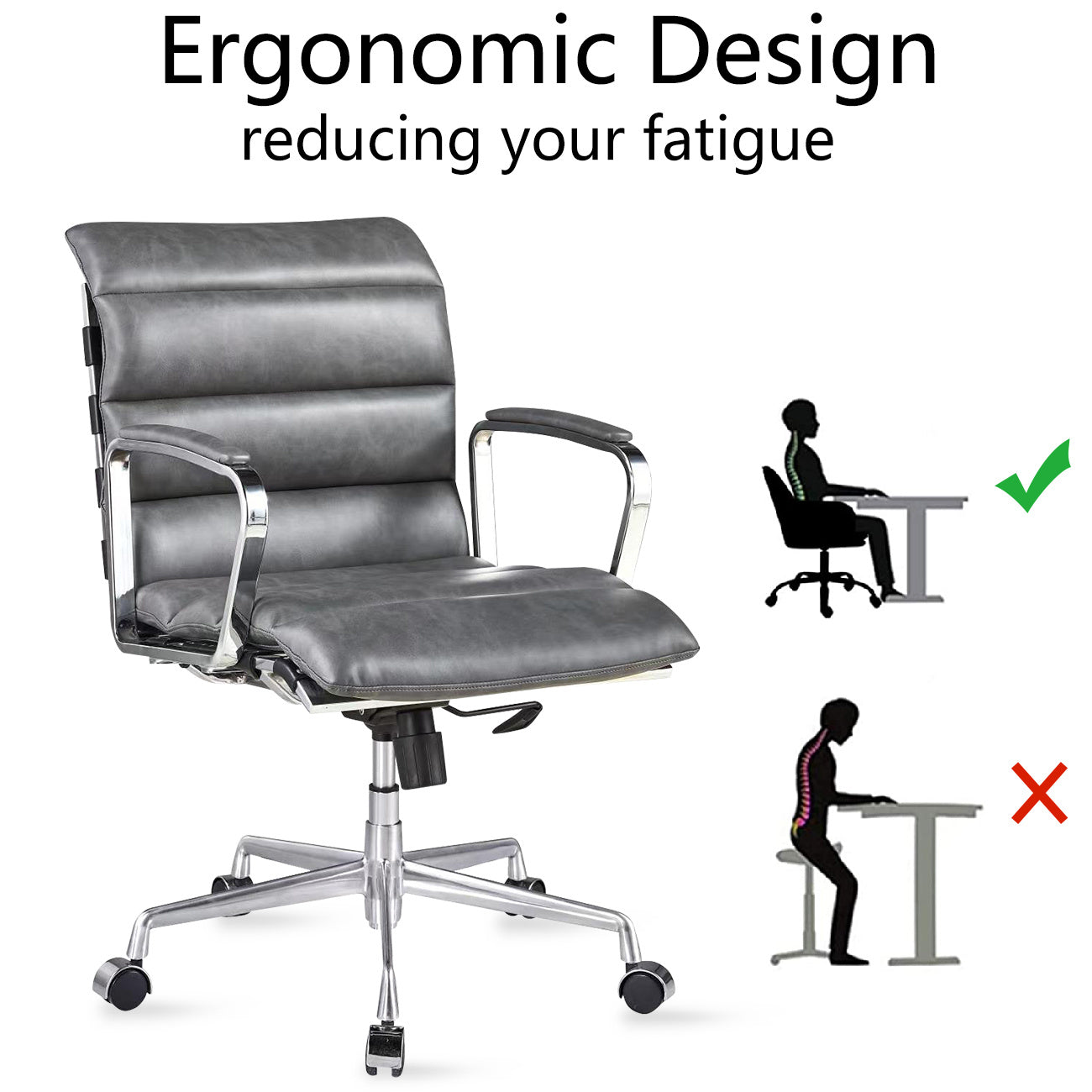 Modern swivel office desk chair luxury executive boss ergonomic computer chair armrest brown color metal frame office chair