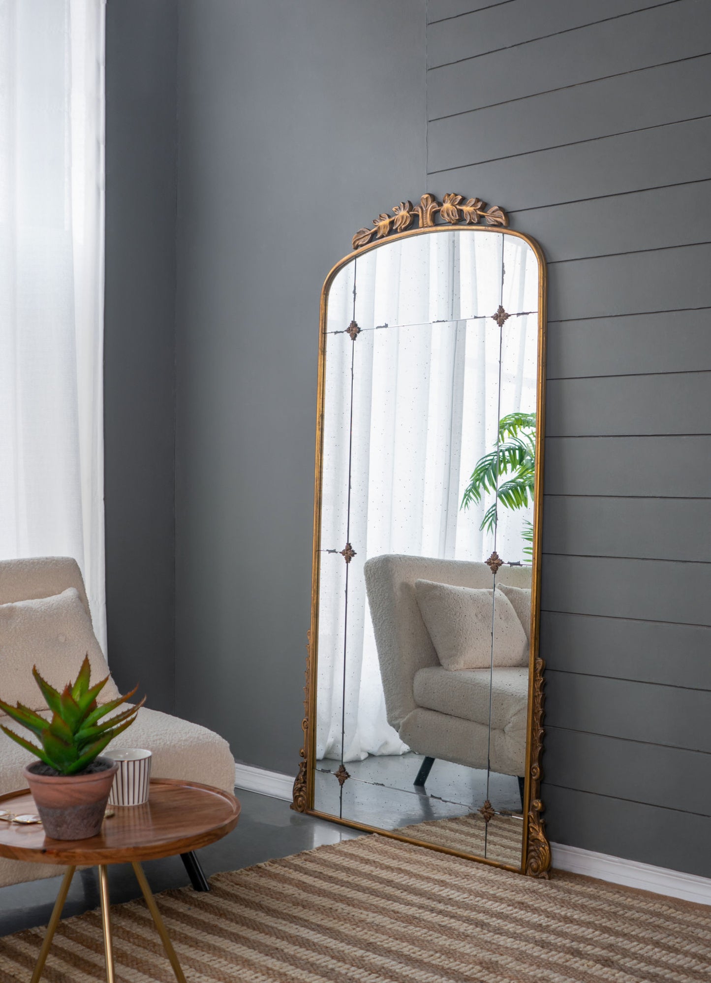76" x 40" Lavish Full-Length Mirror, Antique Gold Metal Floor Mirror