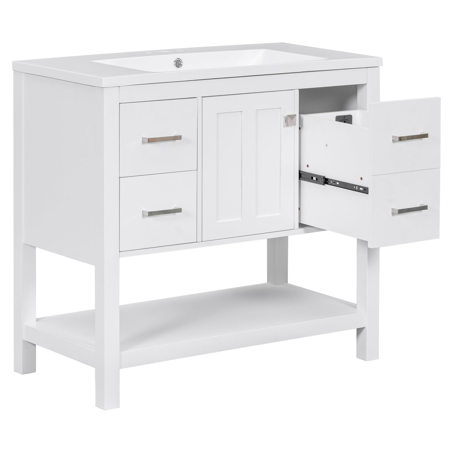36" White Modern Bathroom Vanity with USB, Resin Sink