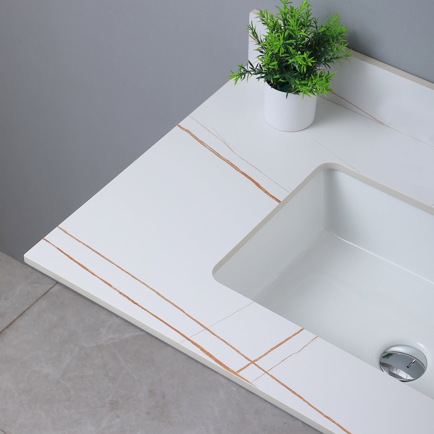 37inch bathroom vanity top stone white gold /black gold new style tops with rectangle undermount ceramic sink and single faucet hole
