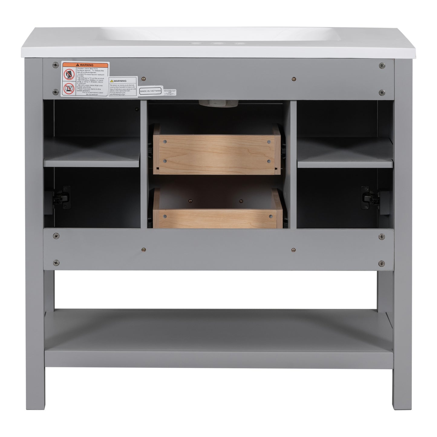 36-Inch Grey Bathroom Vanity with Solid Wood Frame and MDF, Resin Basin, 2 Single Resin Sink