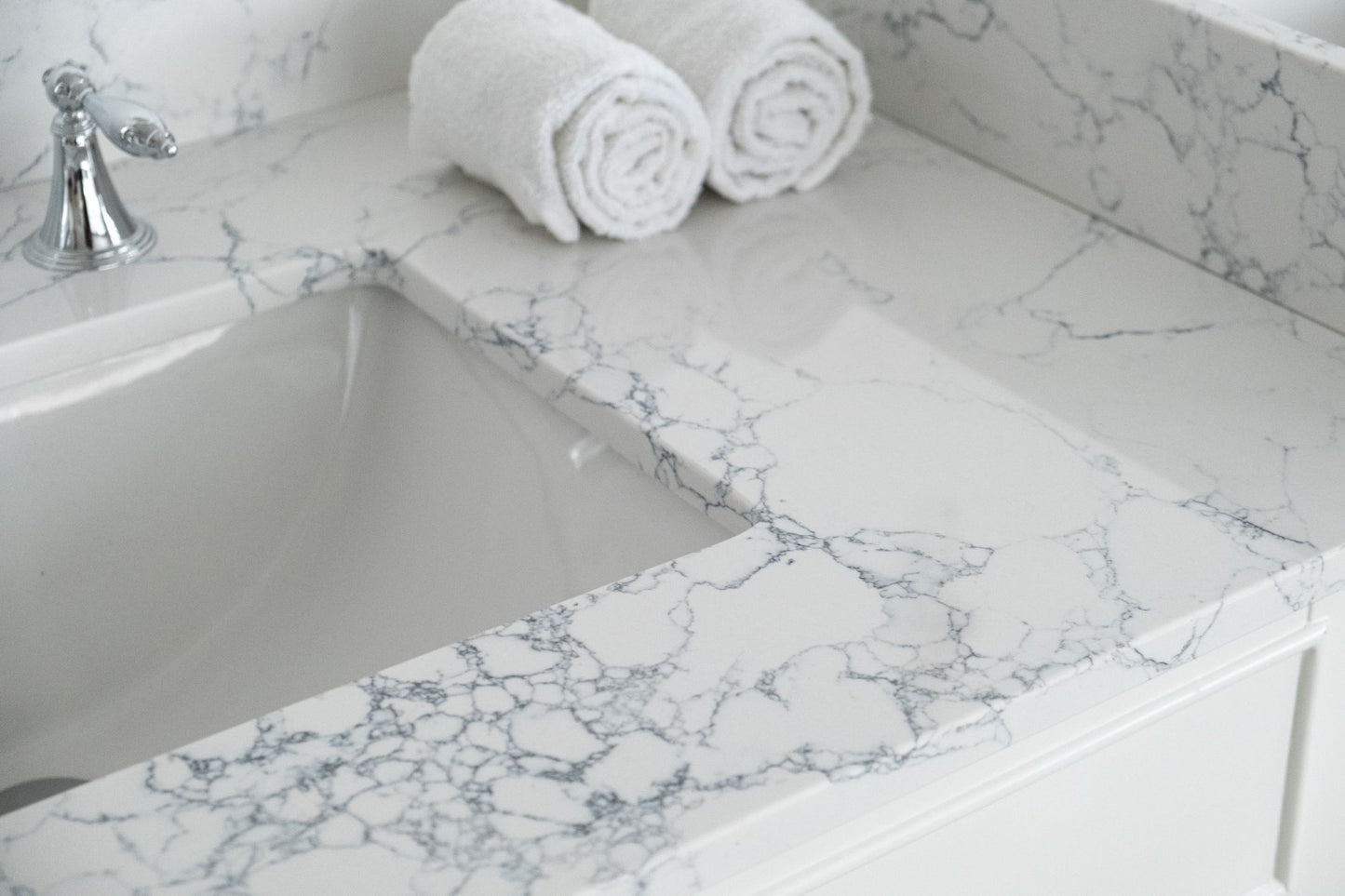 37"x 22" bathroom stone vanity top carrara jade engineered marble color with undermount ceramic sink and single faucet hole with backsplash
