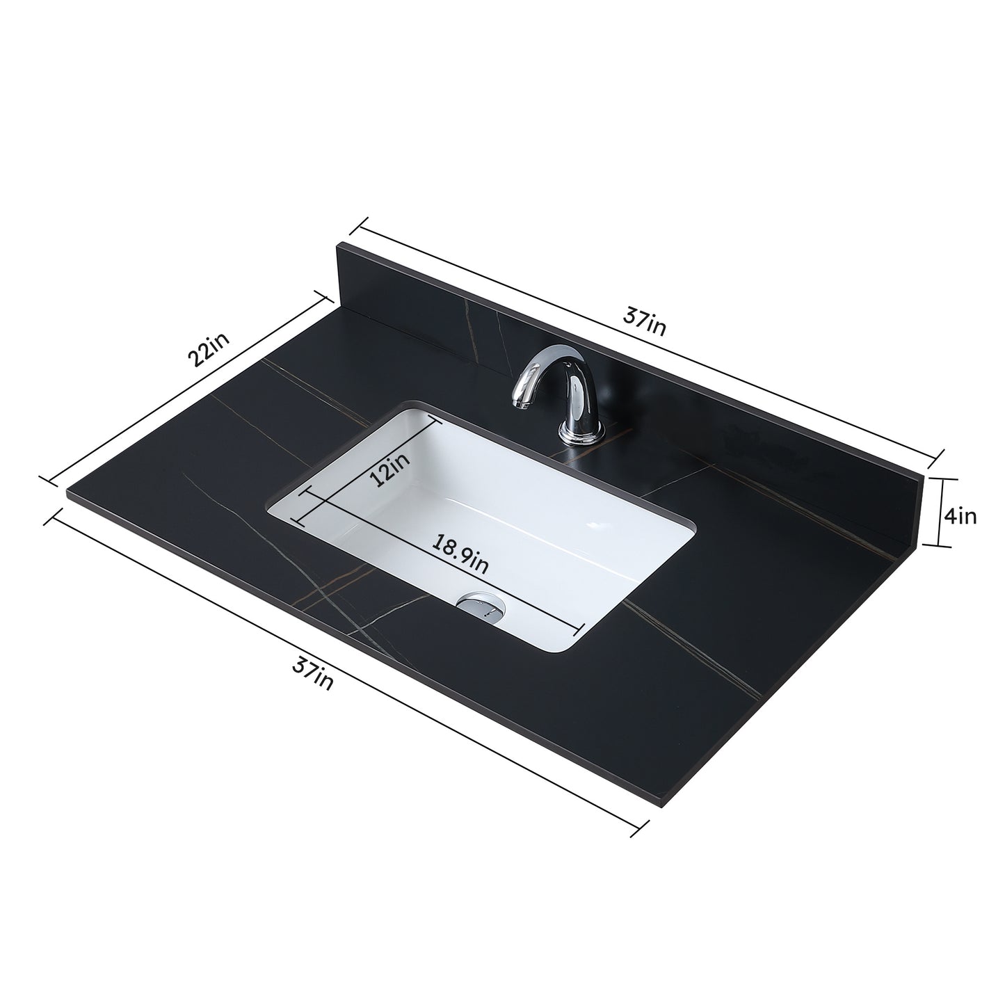 37inch bathroom vanity top stone white gold /black gold new style tops with rectangle undermount ceramic sink and single faucet hole