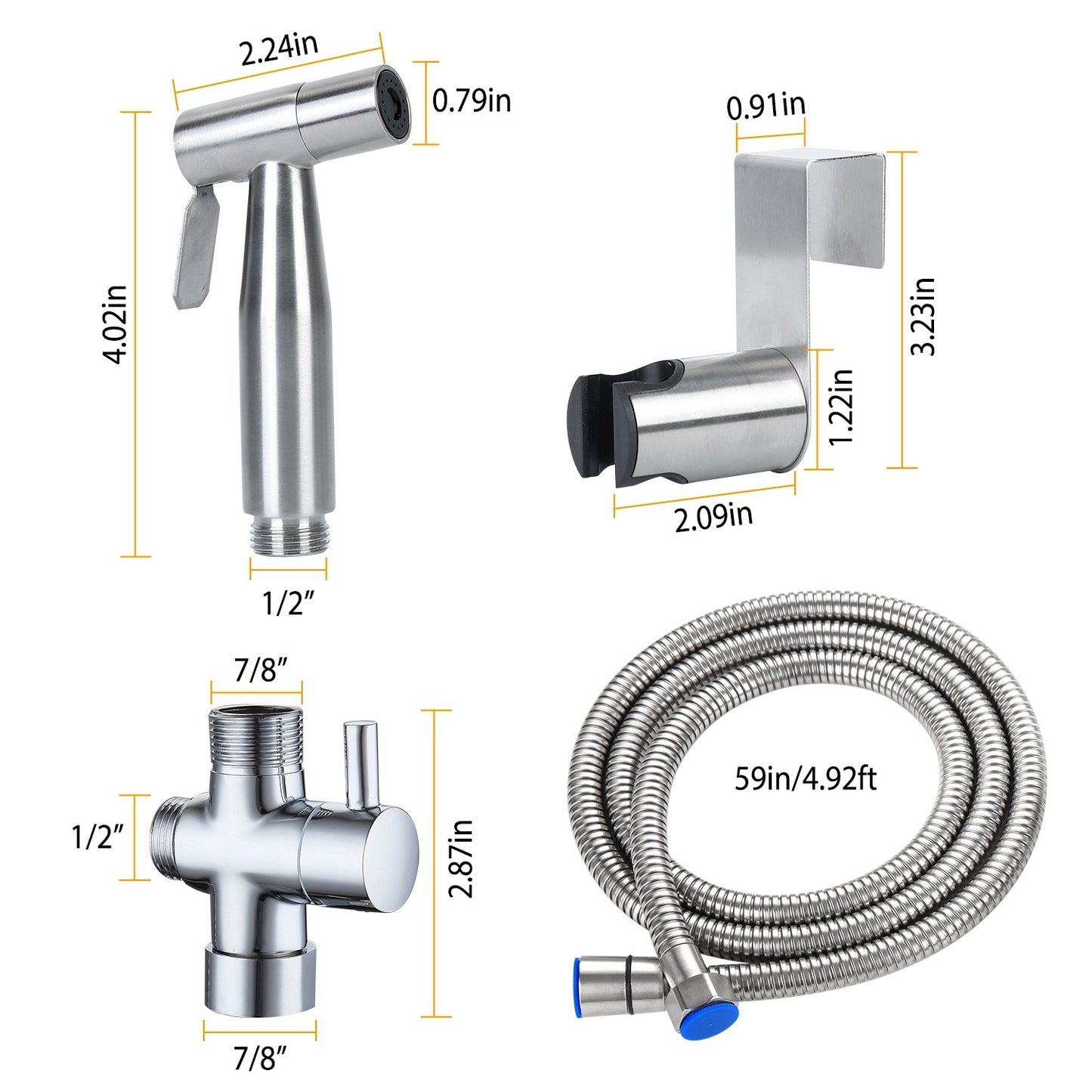 Handheld Bidet Sprayer Stainless Steel Bathroom Shower Toilet Bidet Sprayer Baby Cloth Diaper Sprayer Kit with Hose Brass Valve For Personal Hygiene Toilet Clean