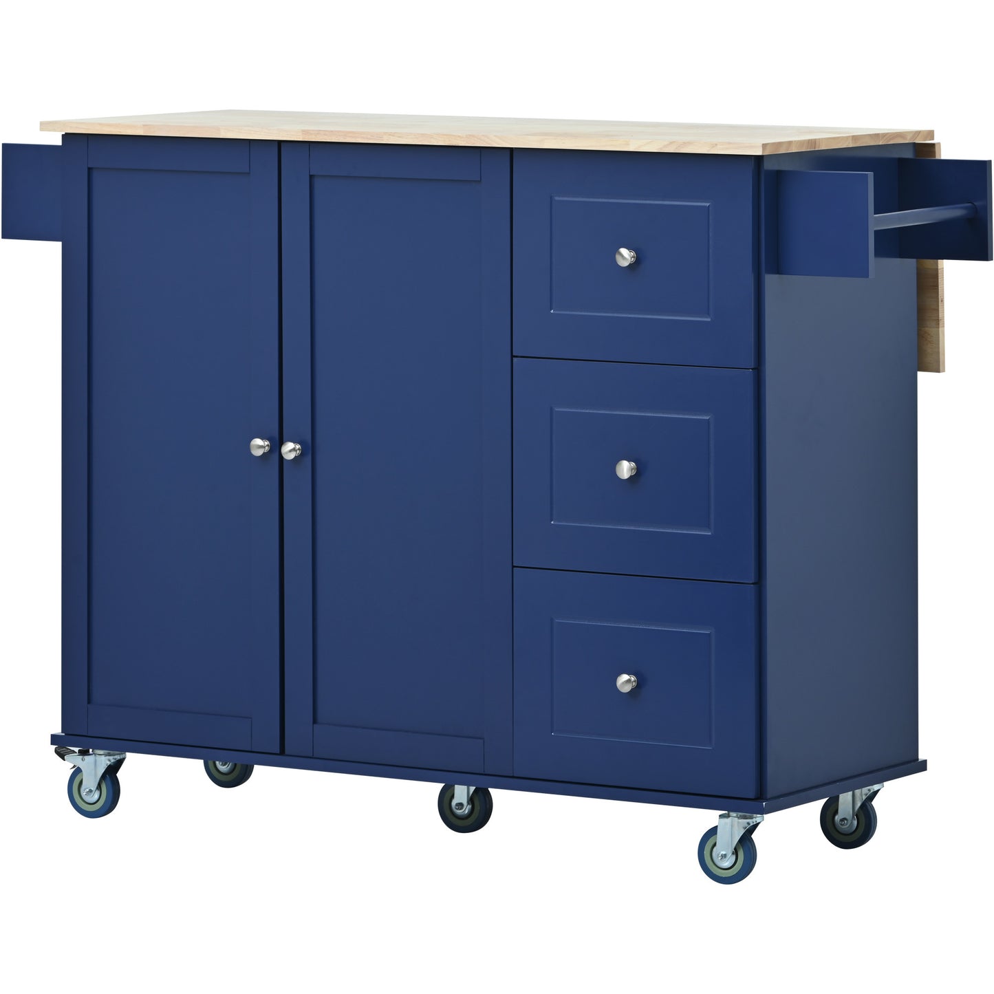 Rolling Mobile Kitchen Island with Drop Leaf - Solid Wood Top Dark blue)