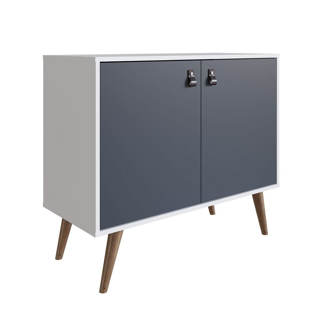 Manhattan Comfort Amber Accent Cabinet with Faux Leather Handles in White and Blue