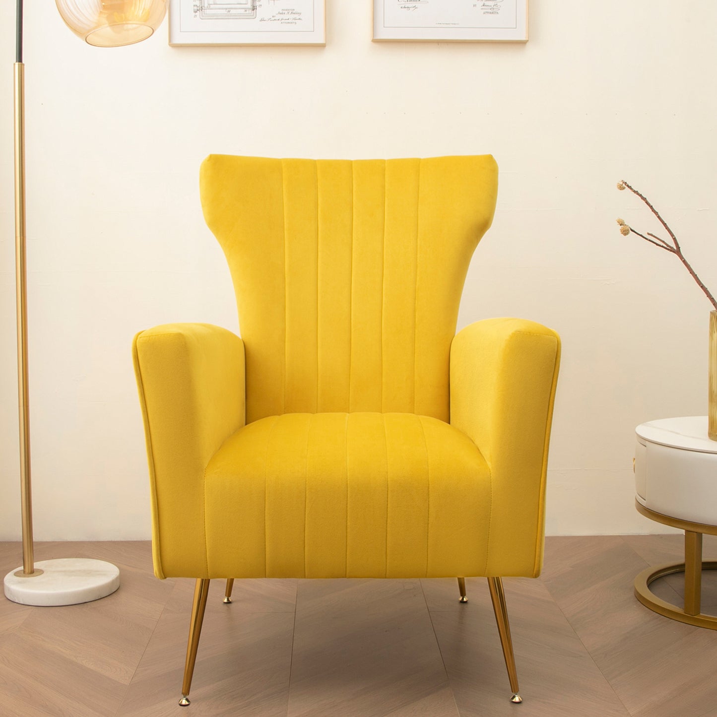 Velvet Accent Chair, Wingback Armchair with Gold Legs, Upholstered Single Sofa