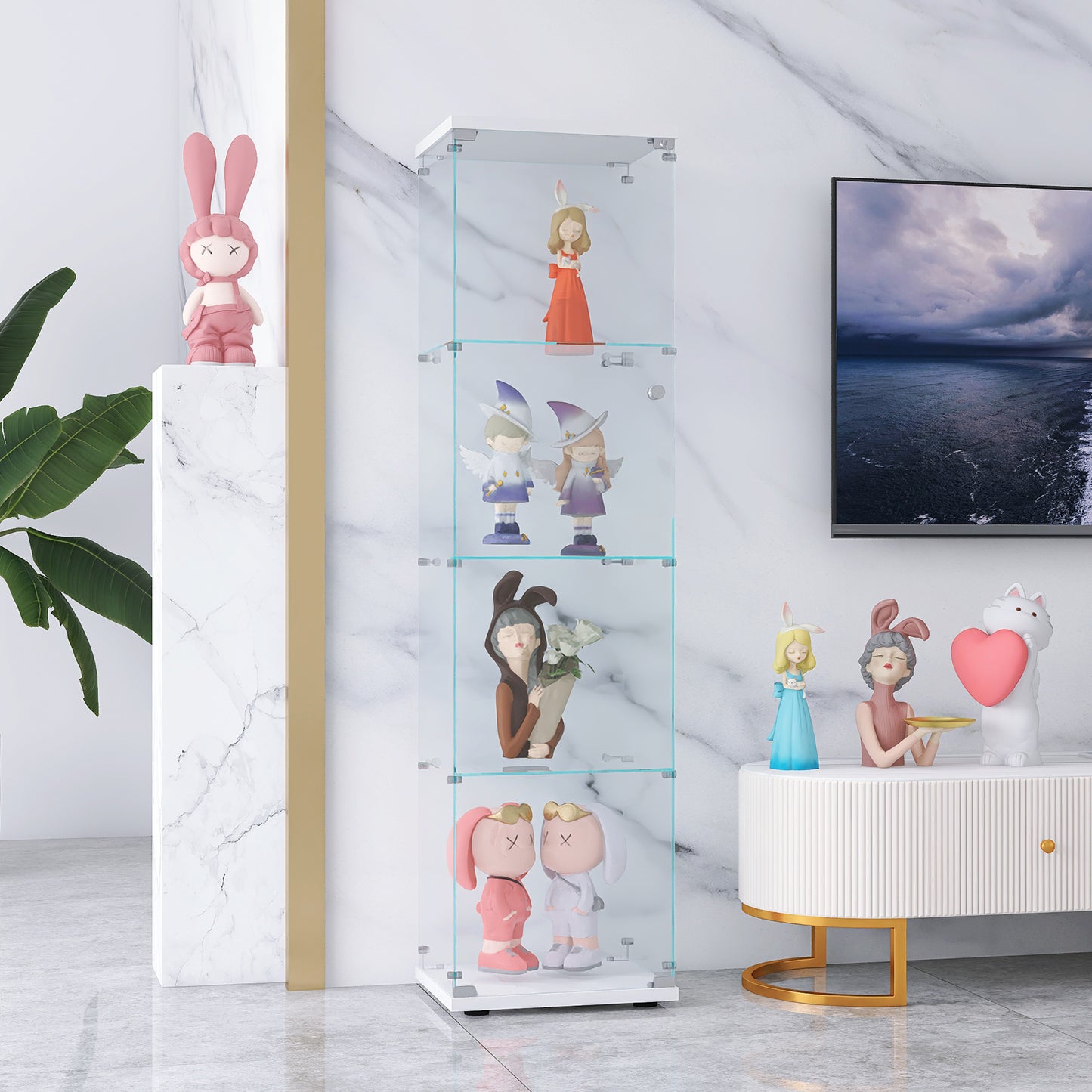 Glass Display Cabinet 4 Shelves; White