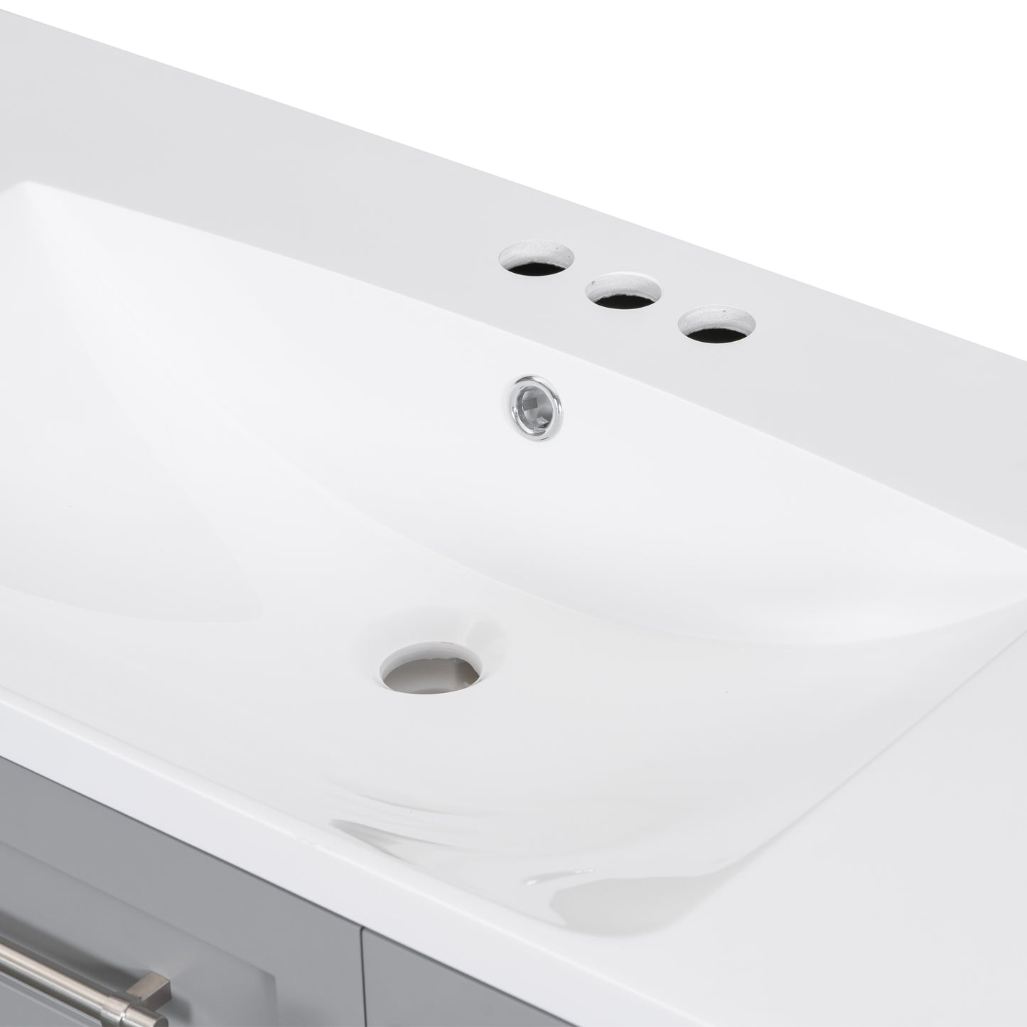 36-Inch Grey Bathroom Vanity with Solid Wood Frame and MDF, Resin Basin, 2 Single Resin Sink