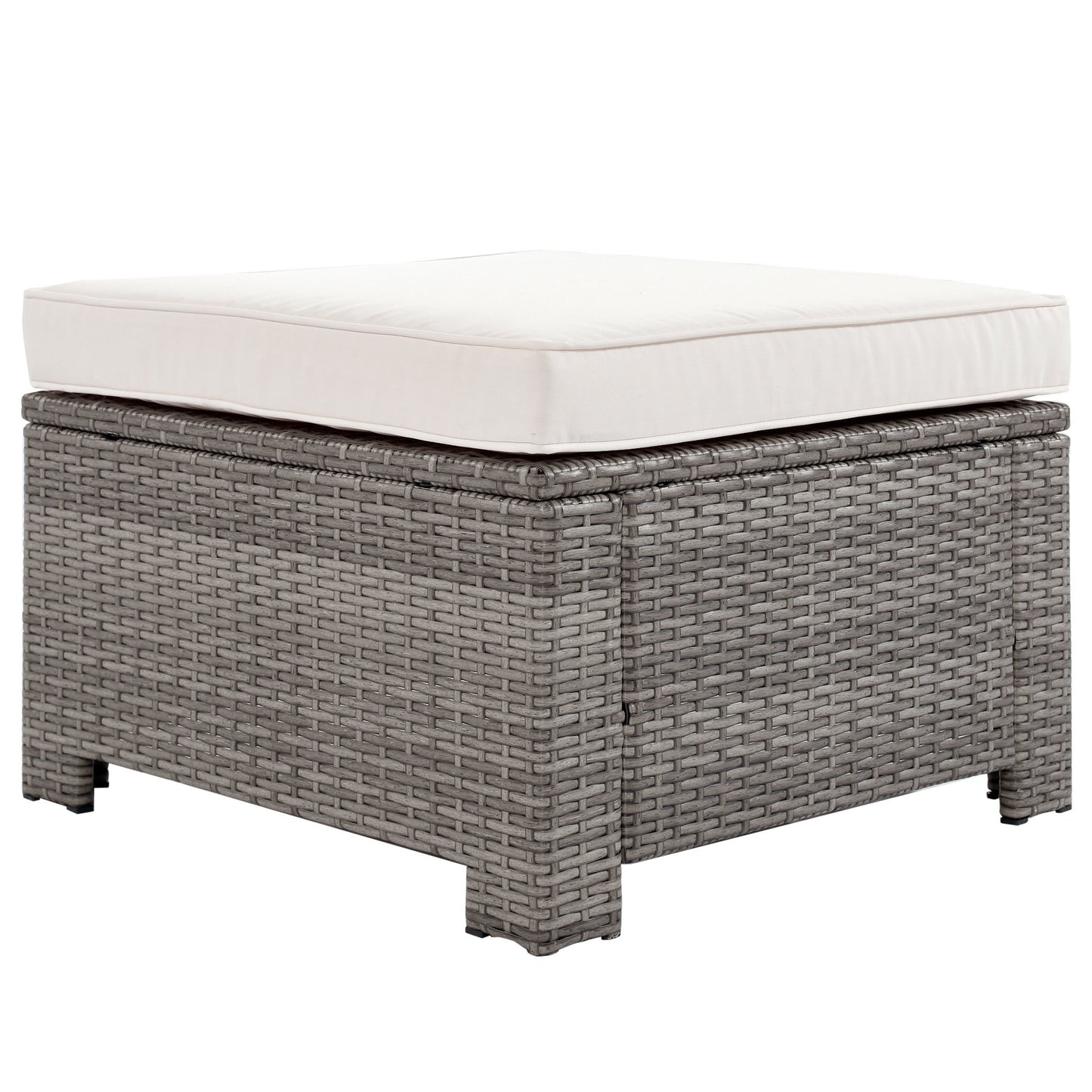 6-Piece Outdoor Sofa Set, PE Wicker Rattan Sofa with 2 Corner Chairs, 2 Single Chairs, 1 Ottoman and 1 Storage Table, All-weather Conversational Furniture, Beige