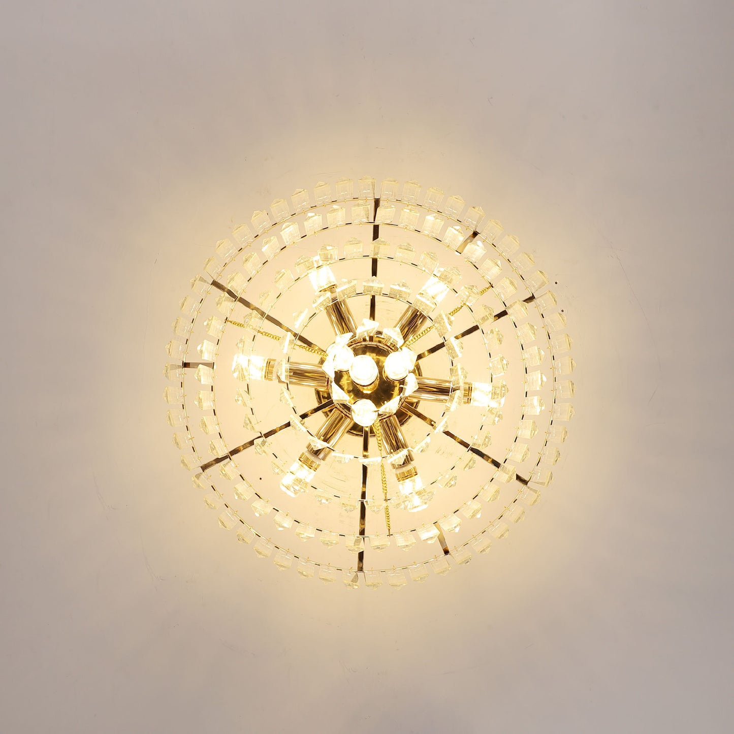 Gold Crystal Chandeliers,5-Tier Round Semi Flush Mount Chandelier Light Fixture