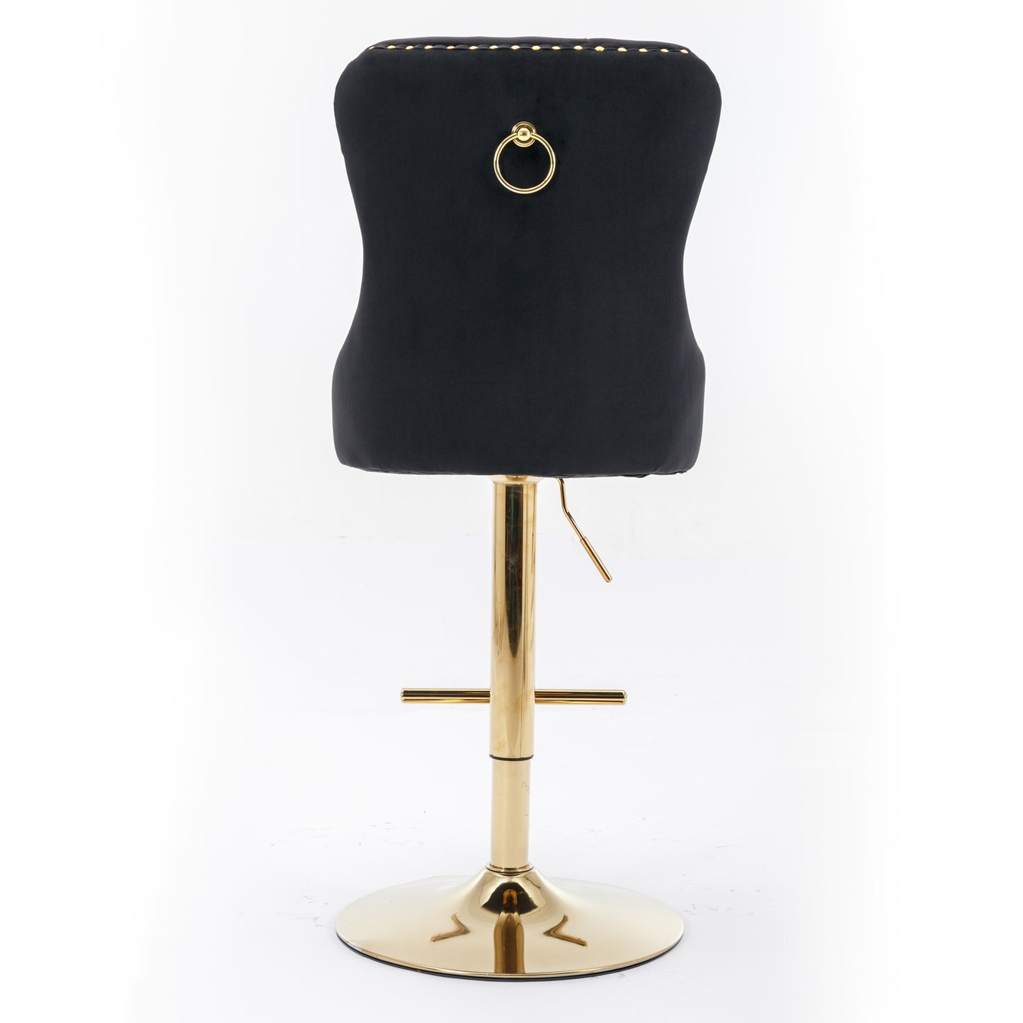 A&A Furniture,Thick Golden Swivel Velvet Barstools Adjusatble Seat Height from 27-35 Inch, Modern Upholstered Bar Stools with Backs Comfortable Tufted for Home Pub and Kitchen Island (Black,Set of 2)