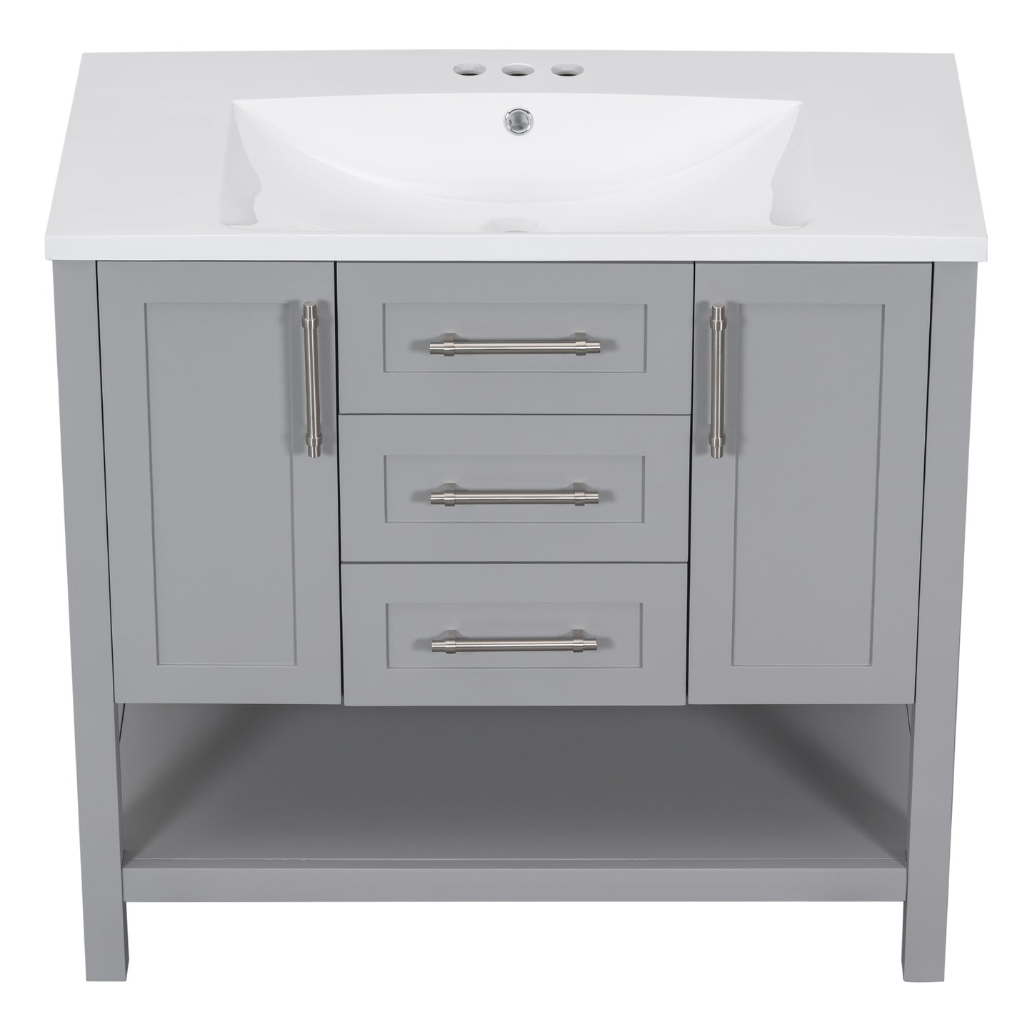 36-Inch Grey Bathroom Vanity with Solid Wood Frame and MDF, Resin Basin, 2 Single Resin Sink