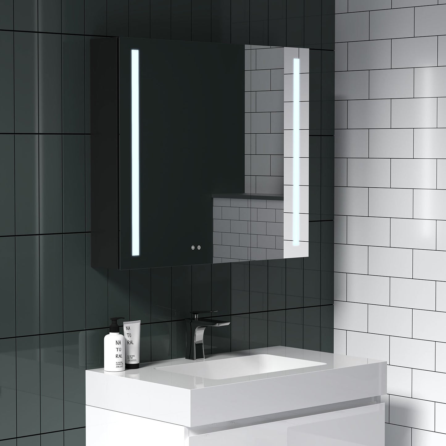 30" W x 26" H Modern Wall Mounted LED Frontlit Bathroom Mirror Temperature Adjustable, Memory Touch Switch