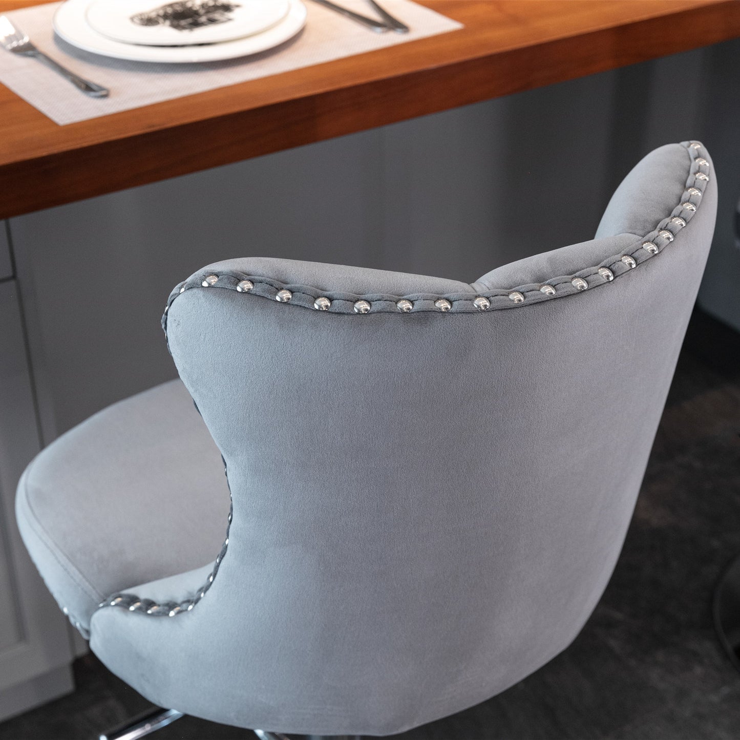 A&A Furniture, Swivel Velvet Barstools - Set of 2