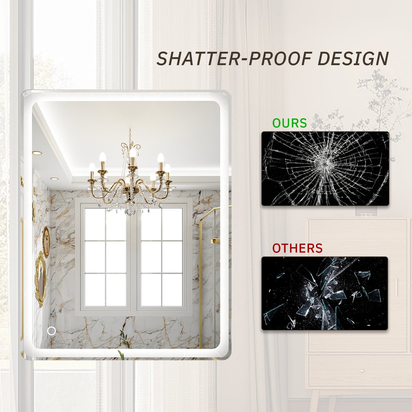 LED Bathroom Mirror Wall-Mounted Vanity Mirror with ,28"x36" Dimmable Waterproof Smart Touch Button Makeup Mirror with Lights Vertical & Horizontal