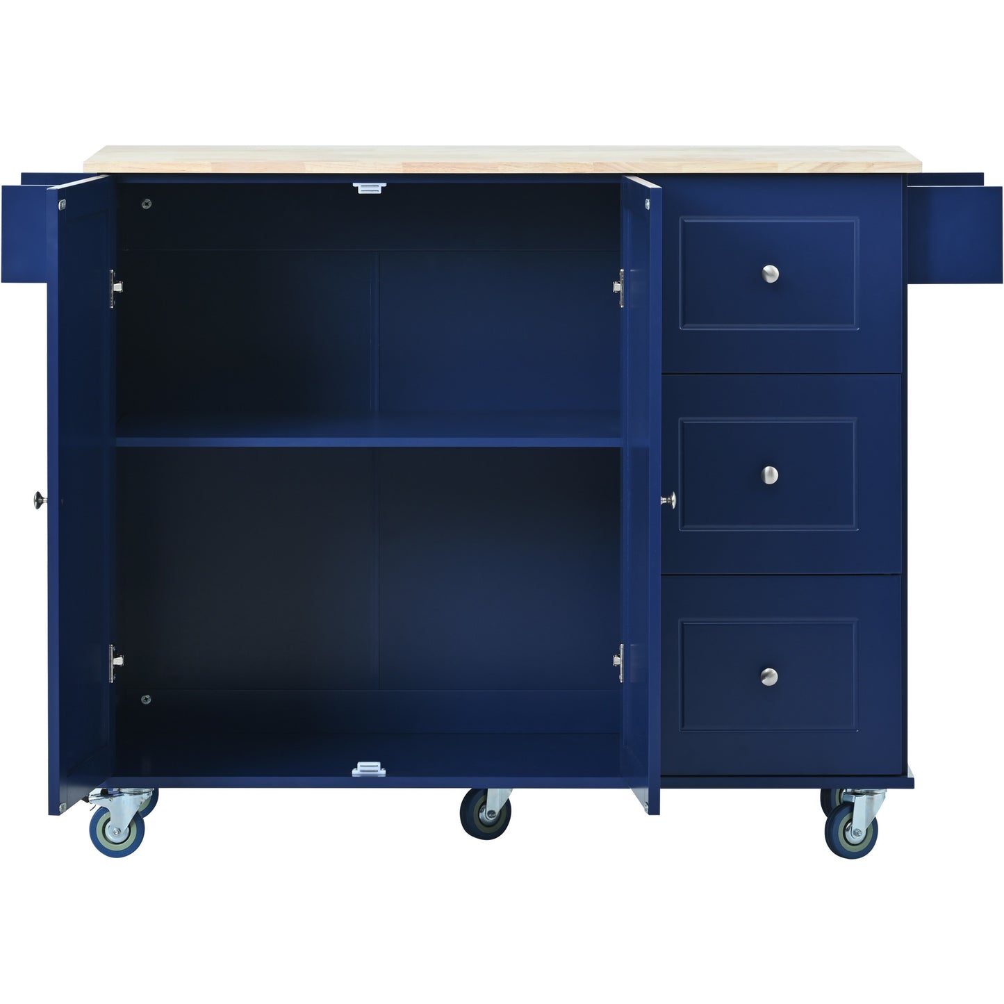 Rolling Mobile Kitchen Island with Drop Leaf - Solid Wood Top Dark blue)