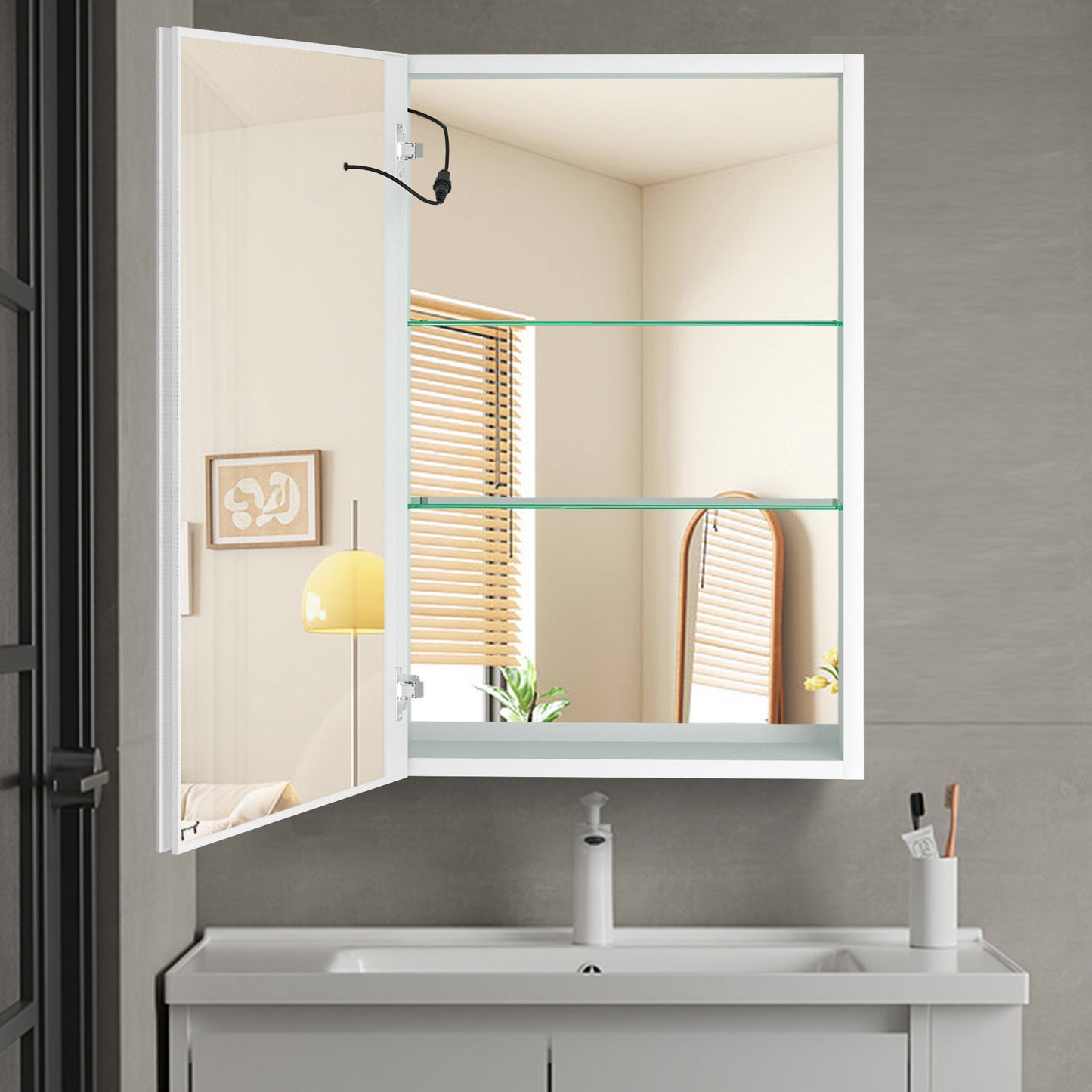 30x20 inch LED Bathroom Medicine Mirror Surface Mounted Unit With Lighted Mirror White Left Open