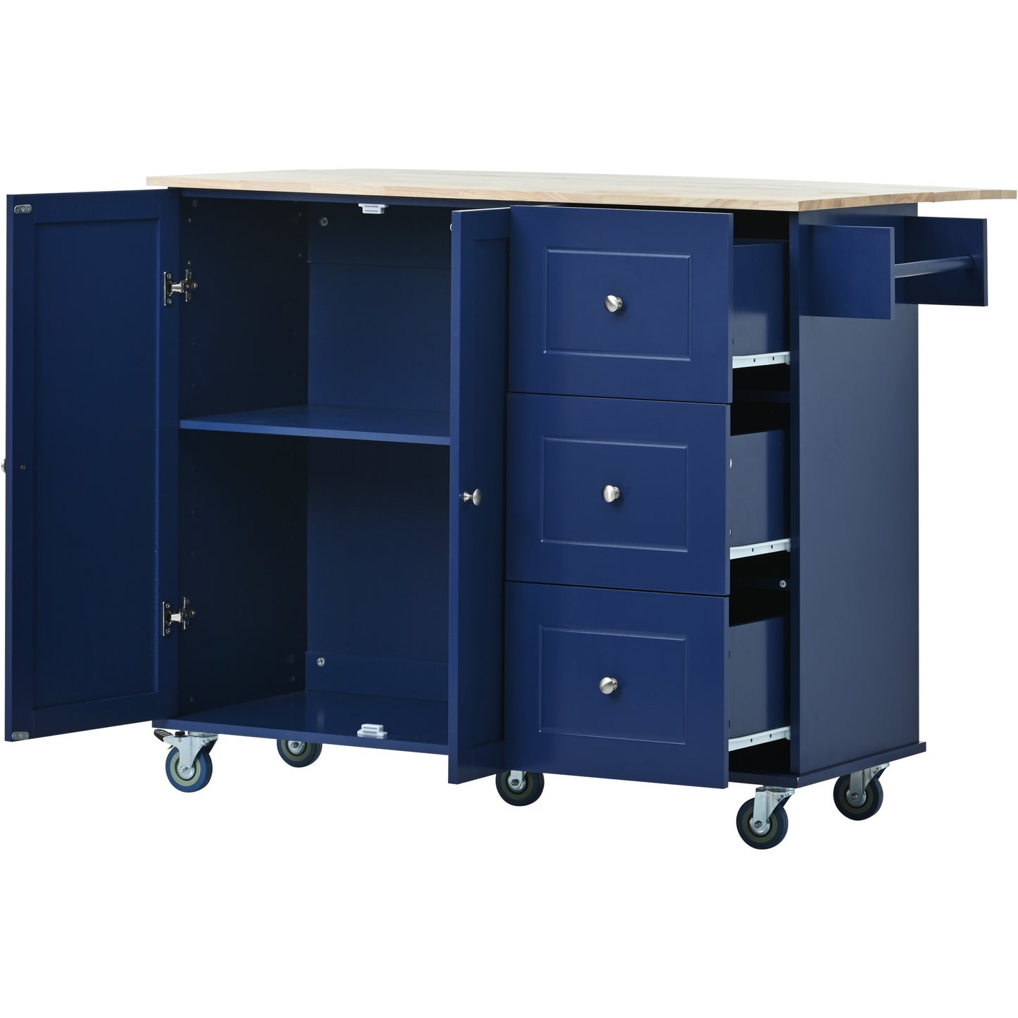 Rolling Mobile Kitchen Island with Drop Leaf - Solid Wood Top Dark blue)