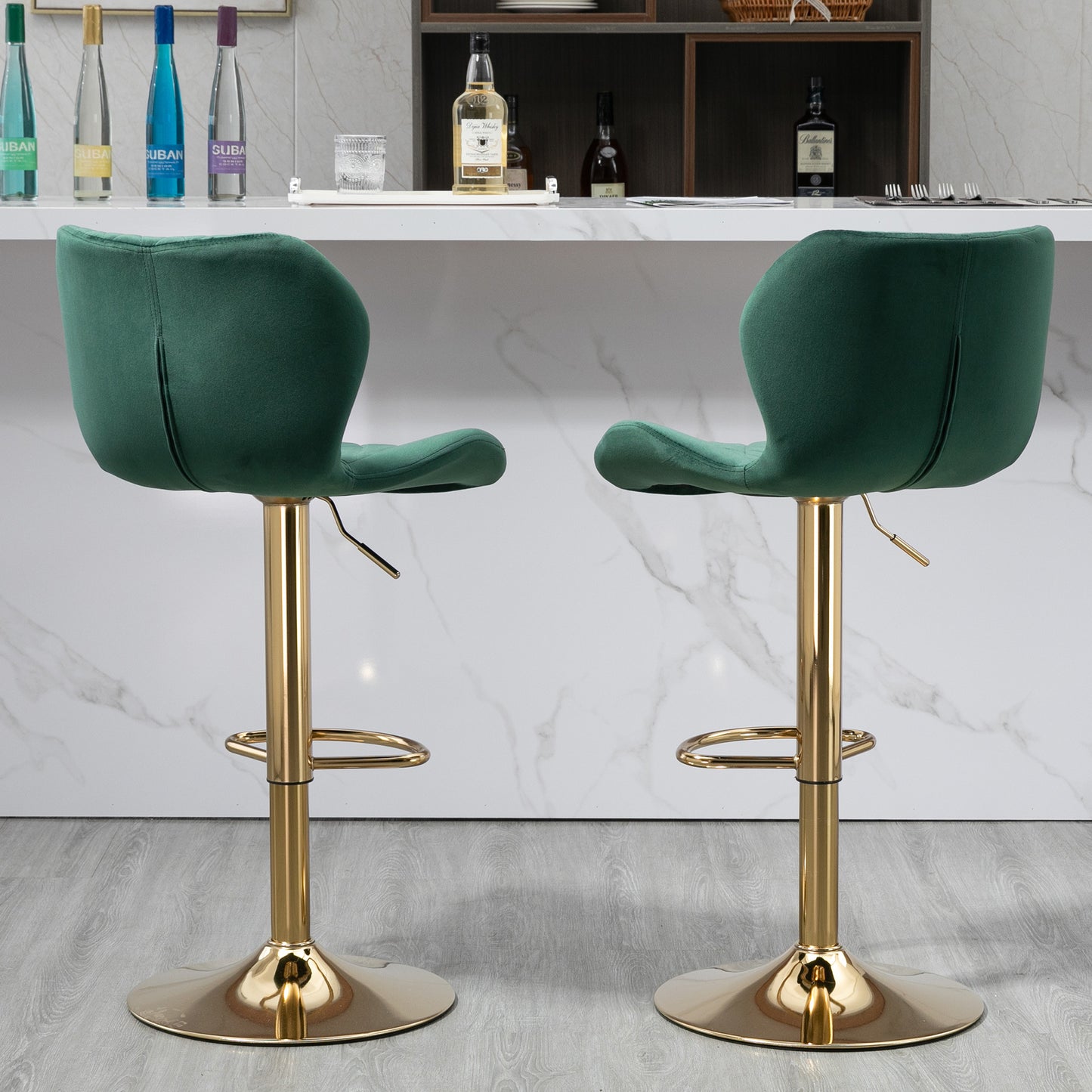 Green Velvet Adjustable Swivel Bar Stools Set Of 2