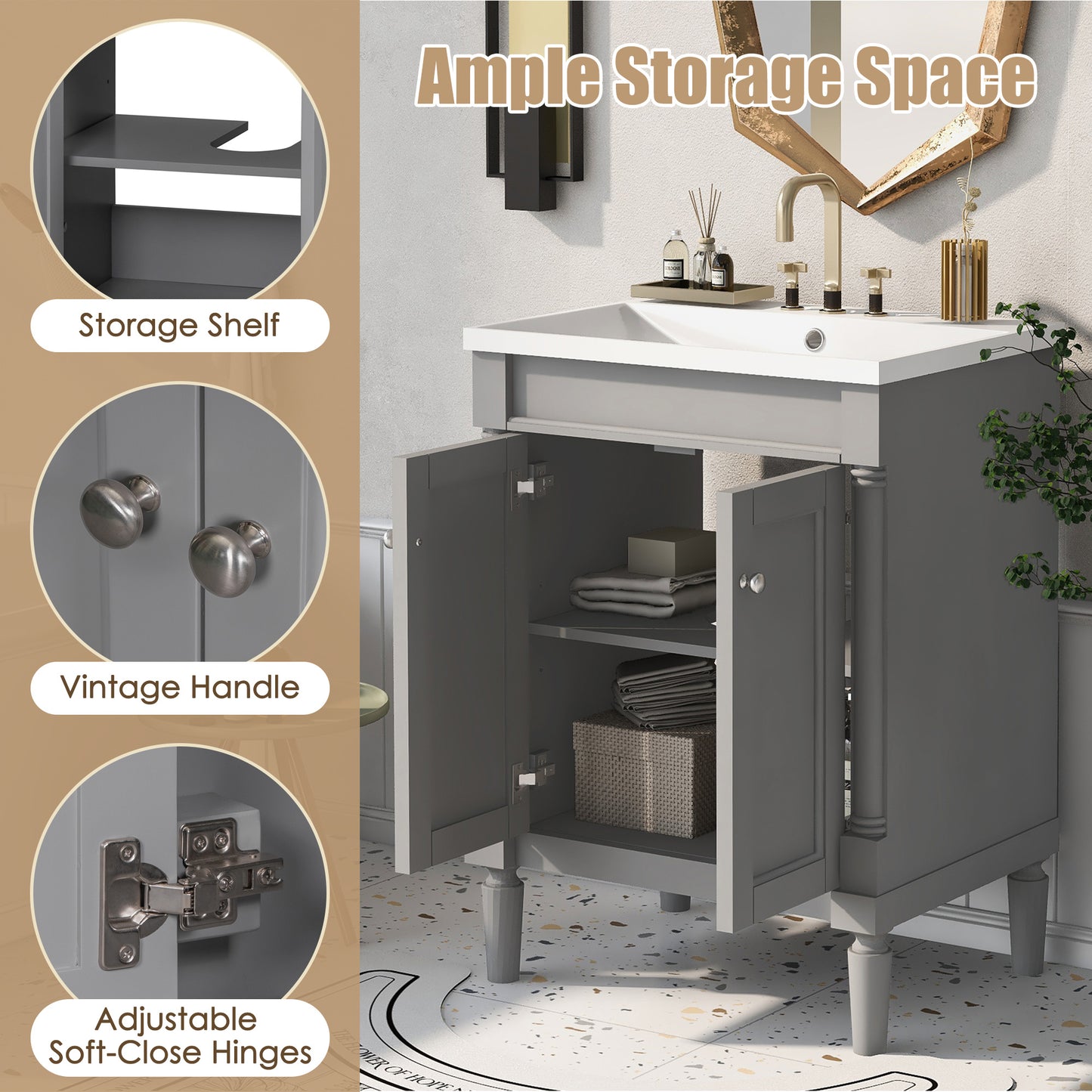 24'' Bathroom Vanity with Top Single Sink