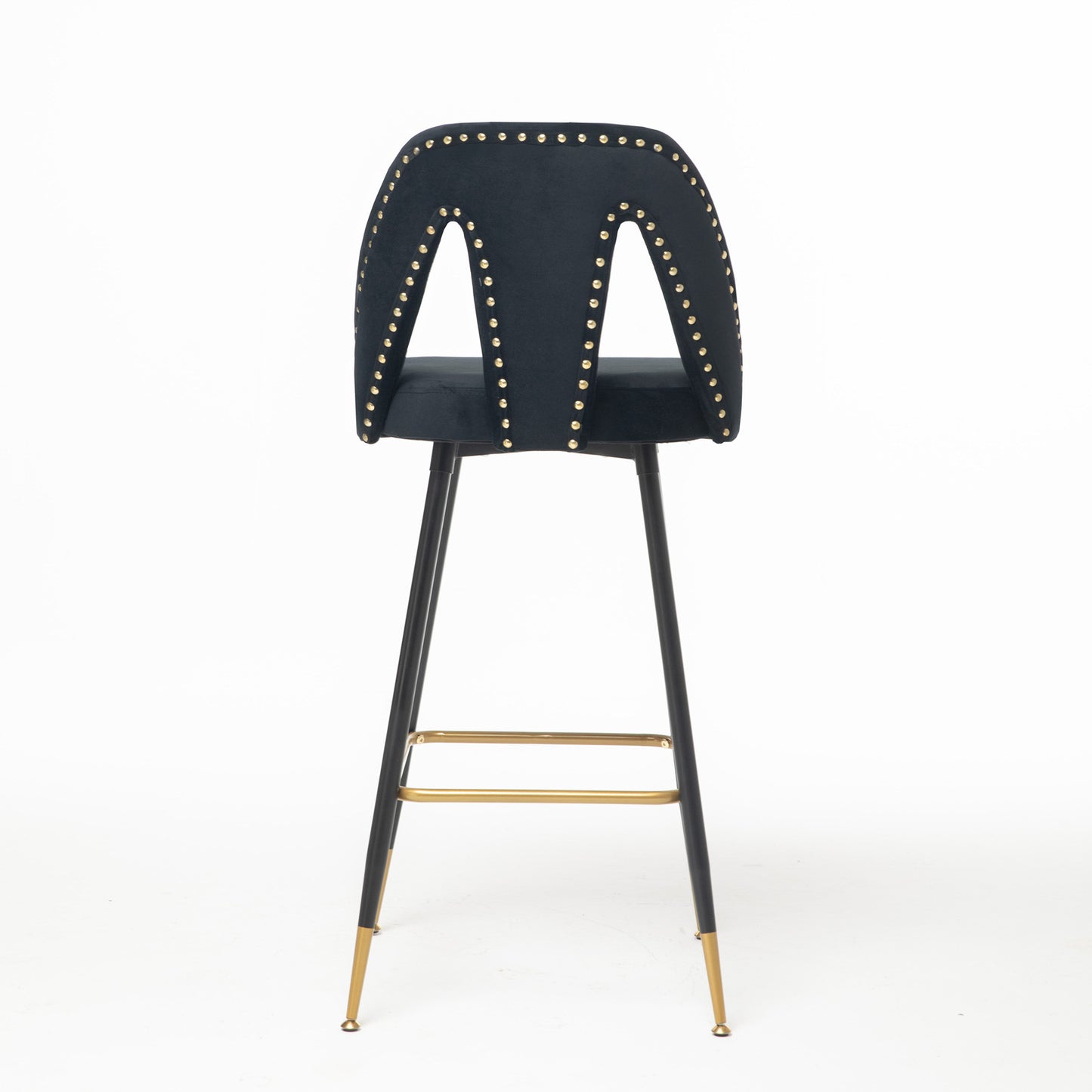 Collection Modern | Contemporary Velvet Upholstered  28\\\" Bar Stool & Counter Stools with Nailheads and Gold Tipped Black Metal Legs,Set of 2
