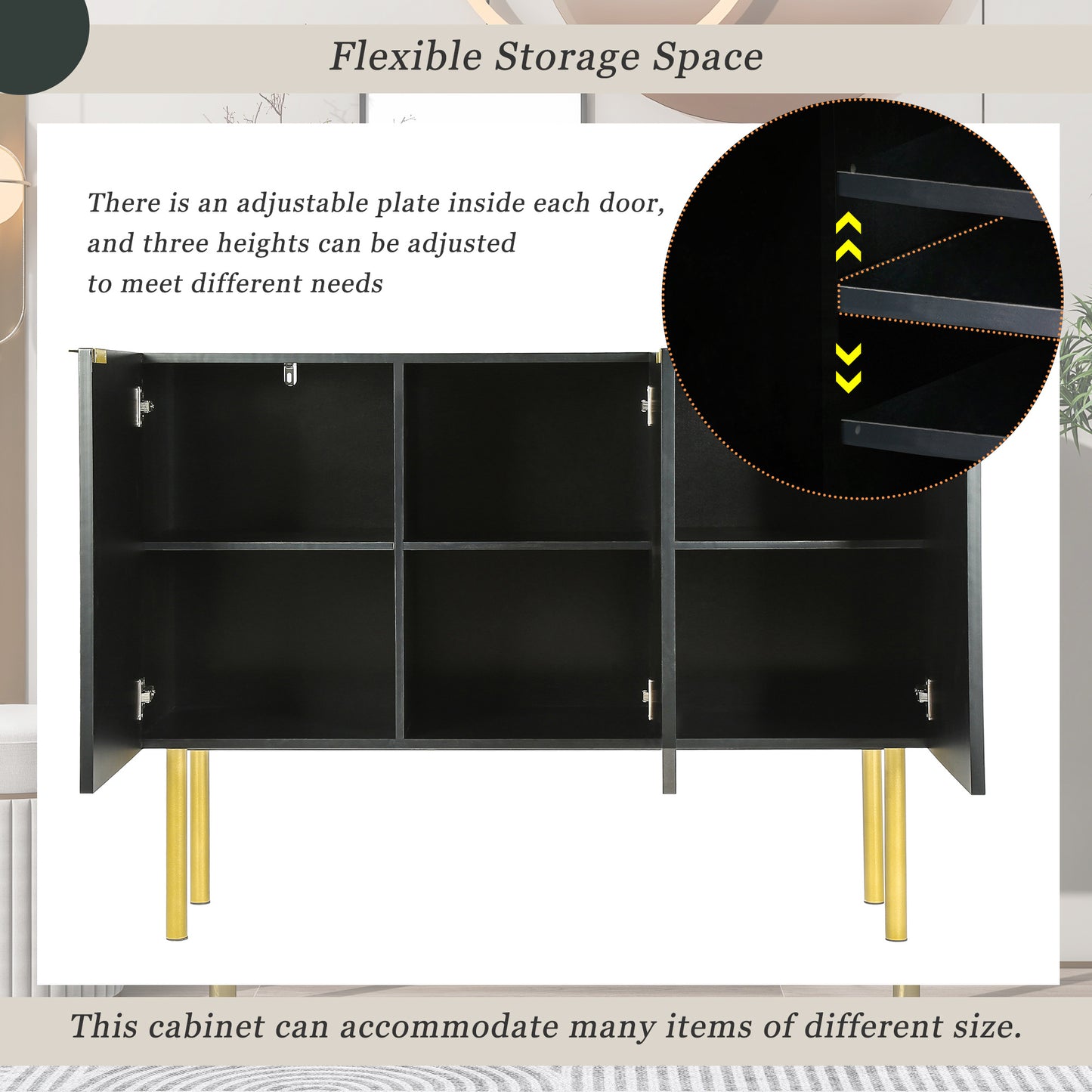 Board Cabinet with Gold Metal Legs