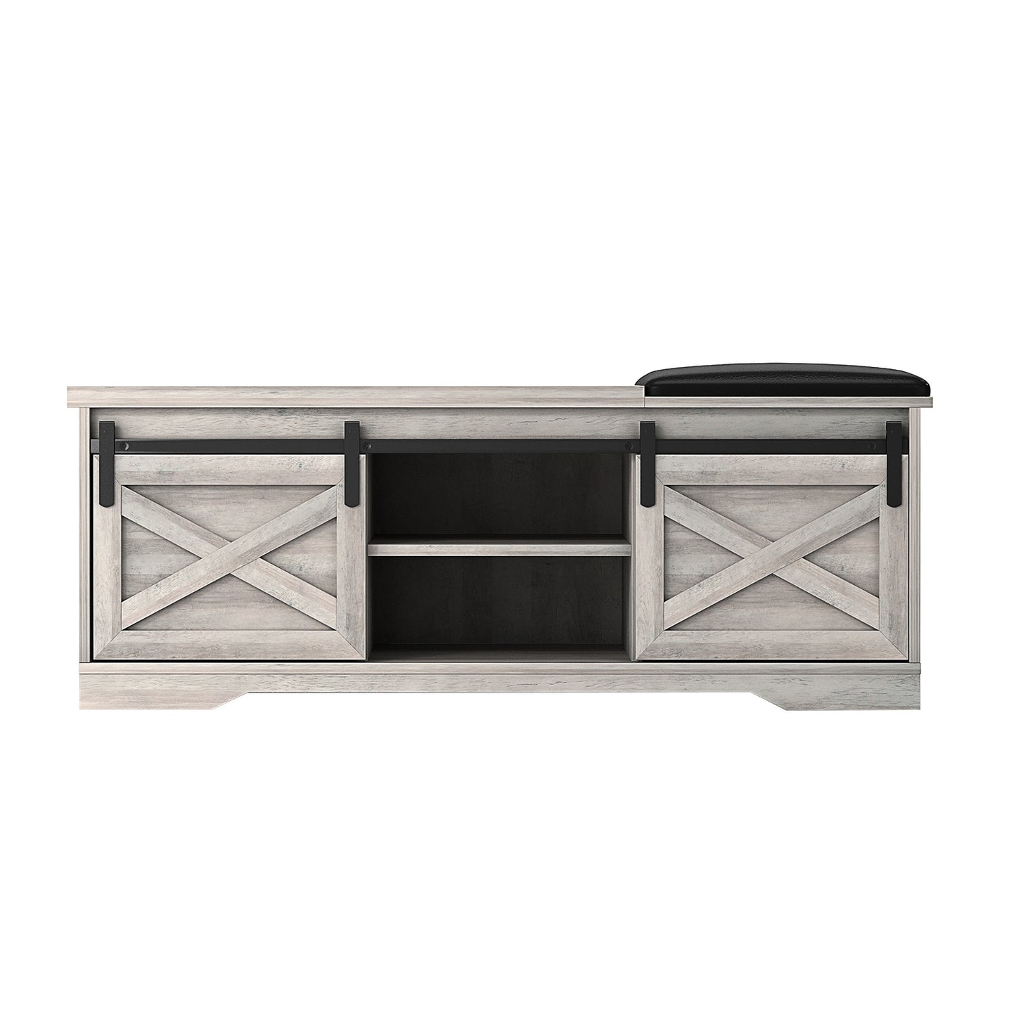 47 Inch Modern Farmhouse Sliding X Barn Door Litterbox Bench with Entry Cutout;  Shoe Bench Multi-color Option