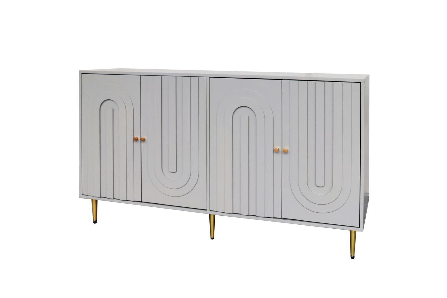 Modern Gray Lacquered 4 Door Wooden Cabinet Sideboard Buffet Server Cabinet Storage Cabinet, for Living Room, Entryway, Hallway, Office, Kitchen and Dining Room