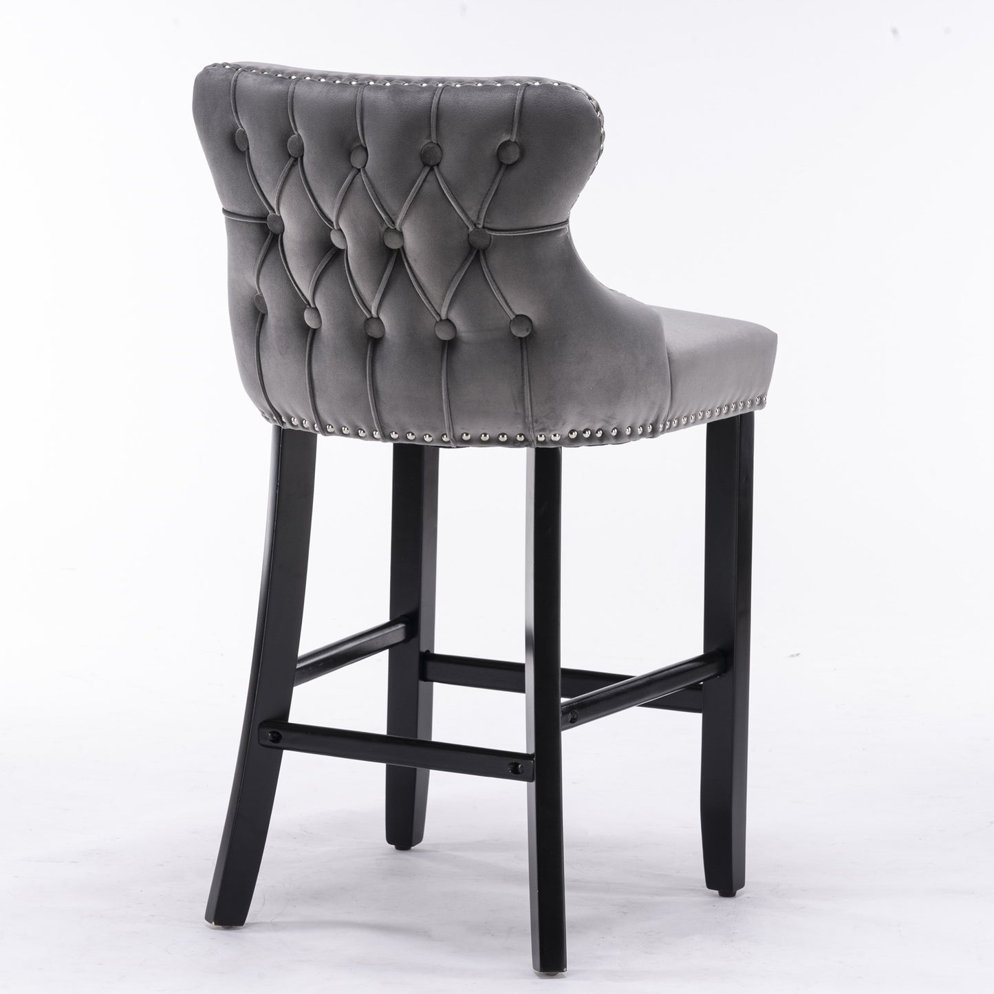 Contemporary Velvet Upholstered Wing-Back Barstools; Set of 2 (Gray)
