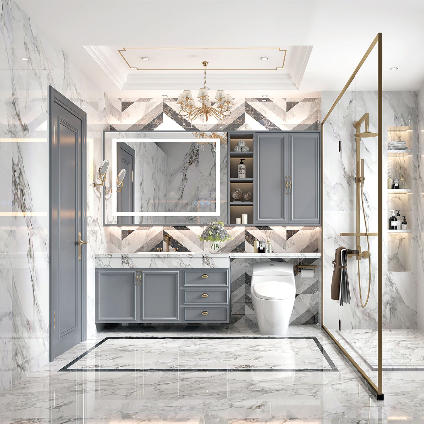 32x24inch Glossy Brushed Silver 3000-6000K LED Bathroom Mirror With Lights,Anti-Fog Dimmable Lighted Wall Mounted Vanity Mirror Master Bath Modern Makeup(Horizontal & Vertical)