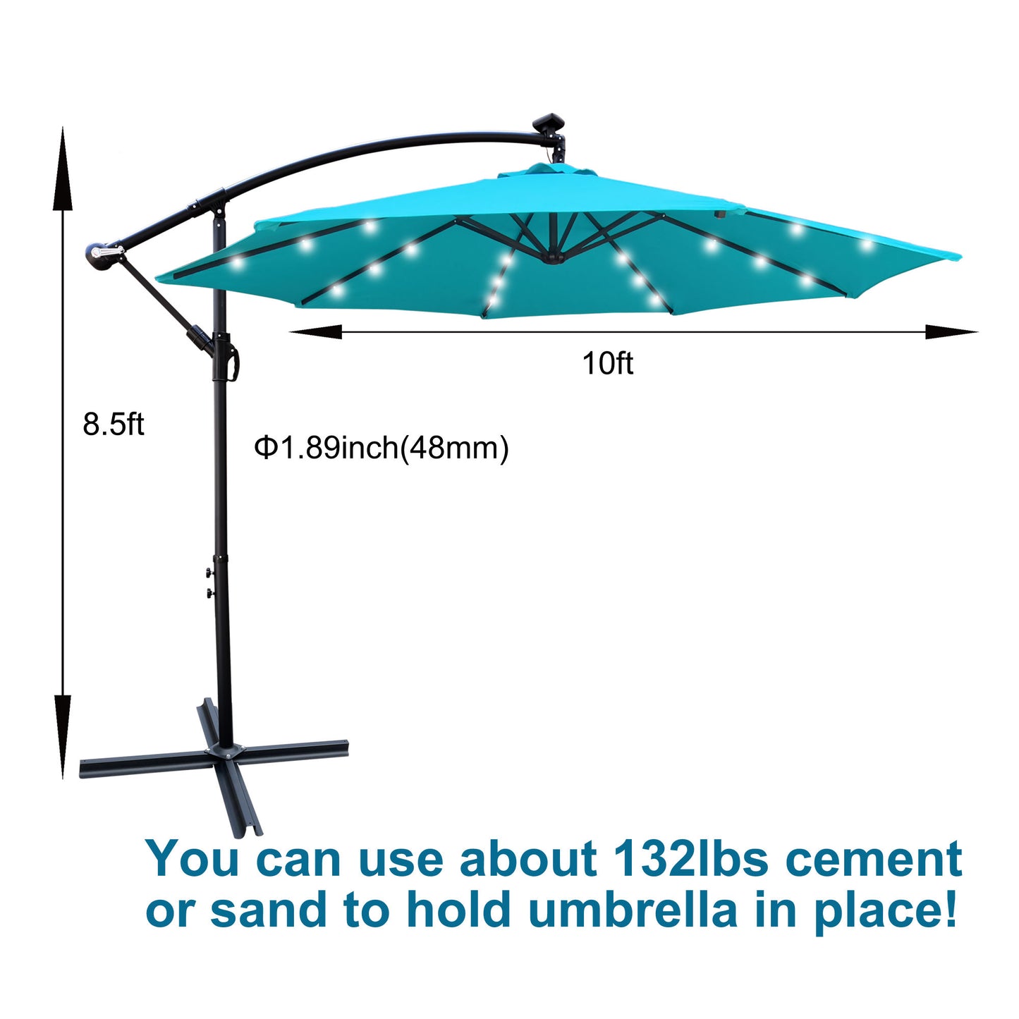 10 ft Outdoor Patio Umbrella with Solar Powered LED Light