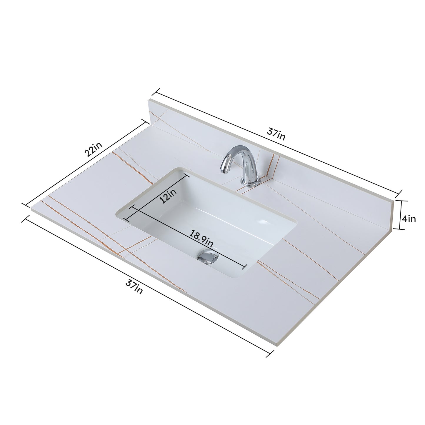 37inch bathroom vanity top stone white gold /black gold new style tops with rectangle undermount ceramic sink and single faucet hole