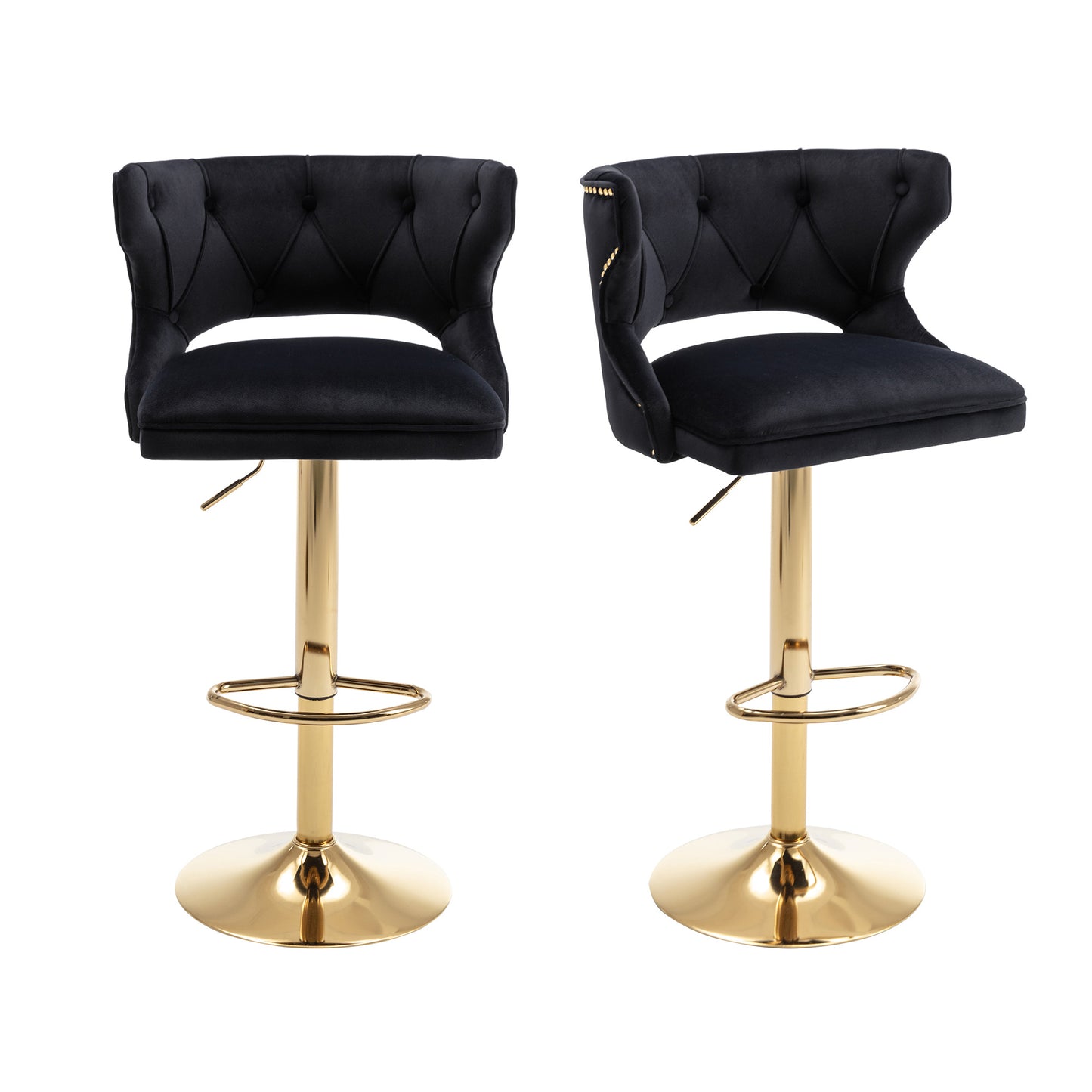 Black and Gold Velvet Bar Stools -2PCS/SET