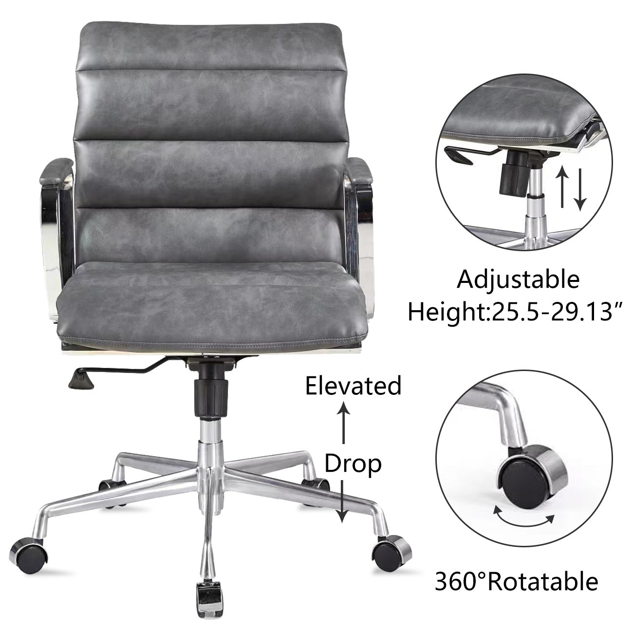 Modern swivel office desk chair luxury executive boss ergonomic computer chair armrest brown color metal frame office chair