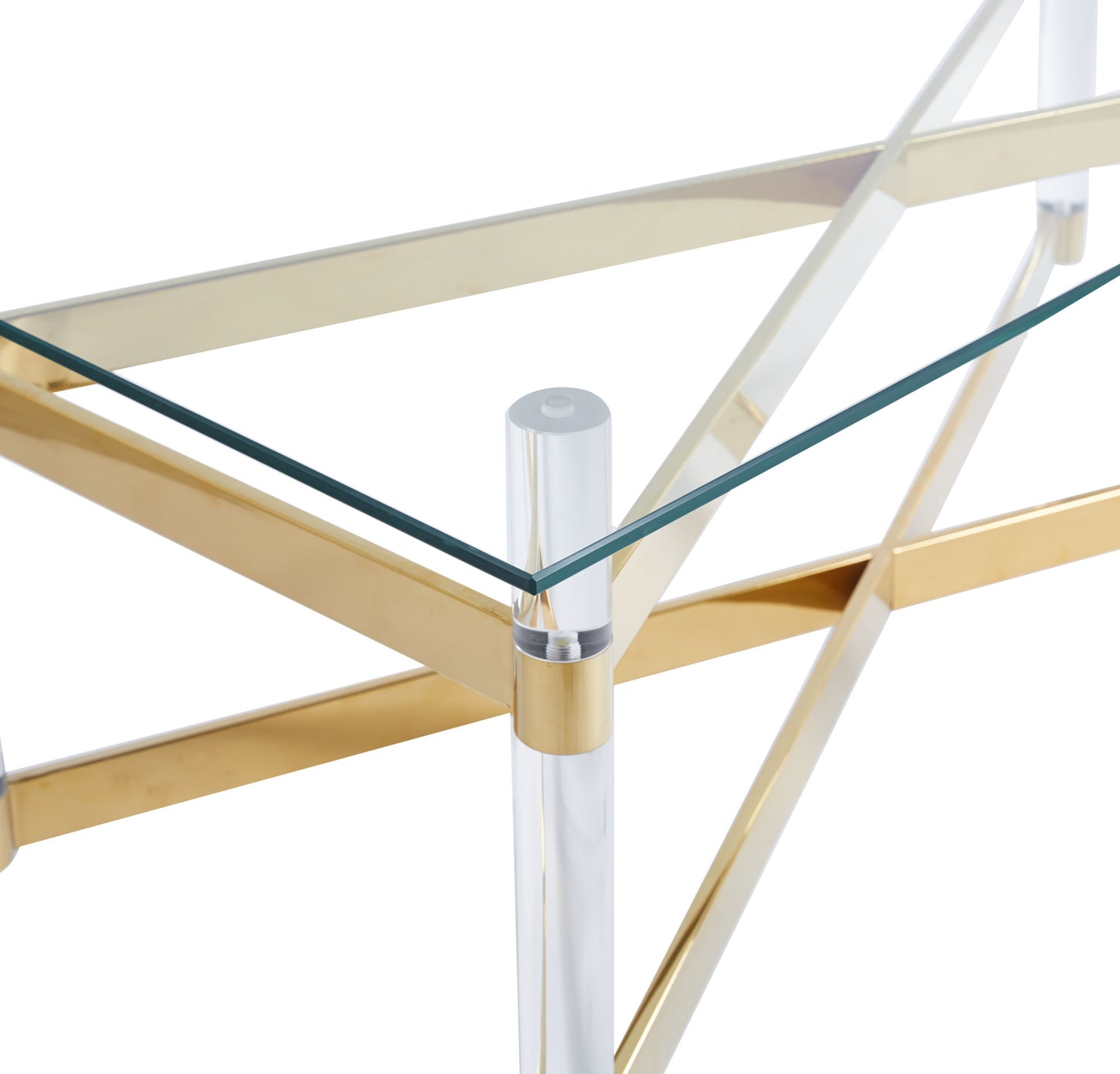 Gold Stainless Steel Coffee Table With acrylic Frame and Clear Glass Top