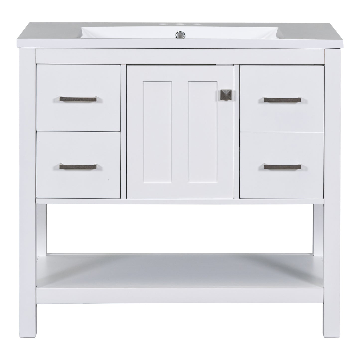 36" White Modern Bathroom Vanity with USB, Resin Sink