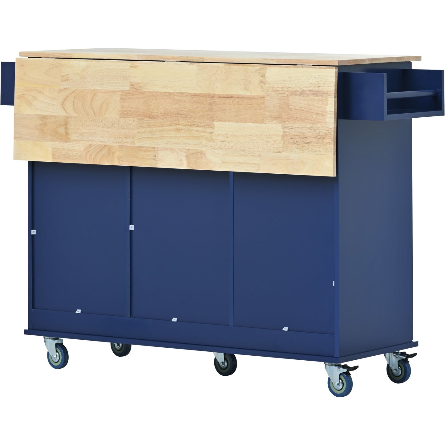 Rolling Mobile Kitchen Island with Drop Leaf - Solid Wood Top Dark blue)