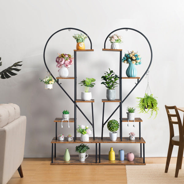 Artisasset 2pcs 6 Layers Half Heart Iron Wood Suitable For Garden Balcony Patio Lawn Home Decoration Plant Stand Flower Pot Stand Iron Flower Stand Black