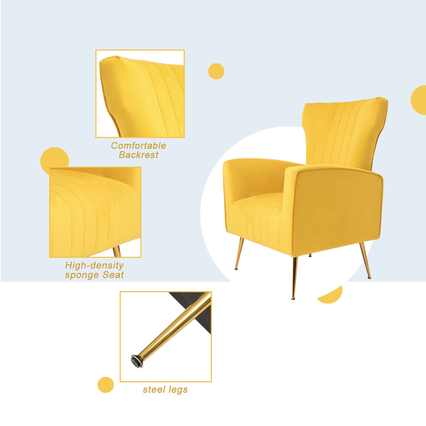 Velvet Accent Chair, Wingback Armchair with Gold Legs, Upholstered Single Sofa