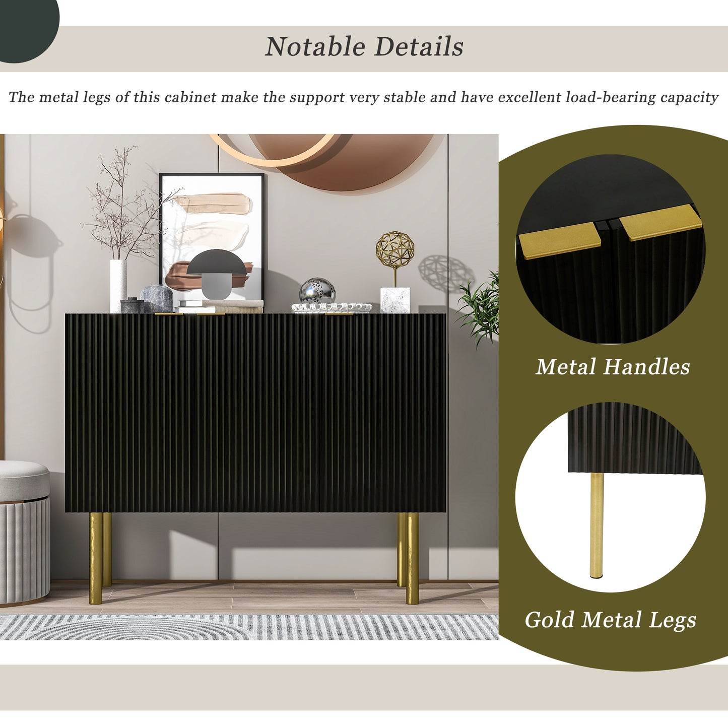 Board Cabinet with Gold Metal Legs