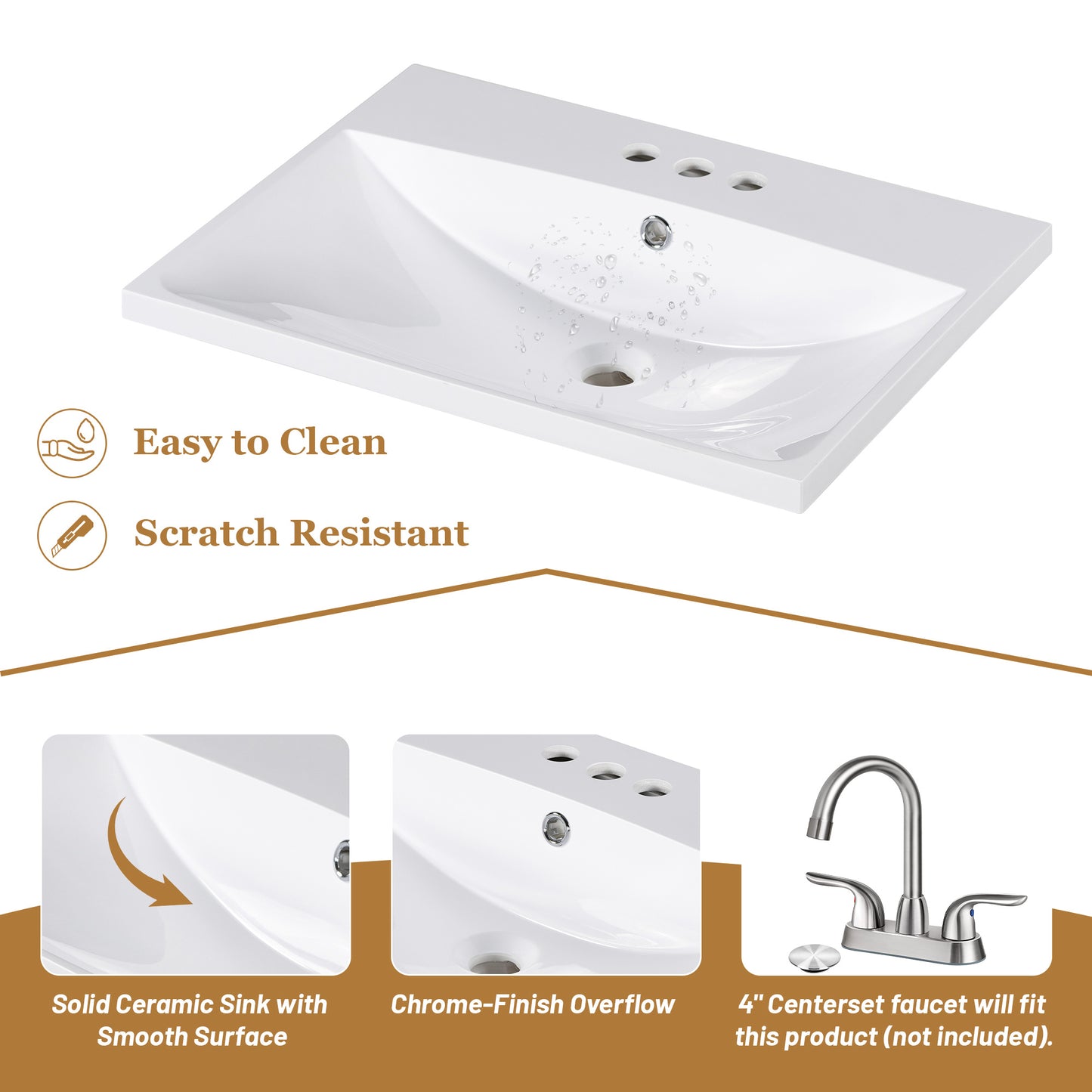 24" Bathroom Vanity with Sink, Bathroom Vanity Cabinet- White